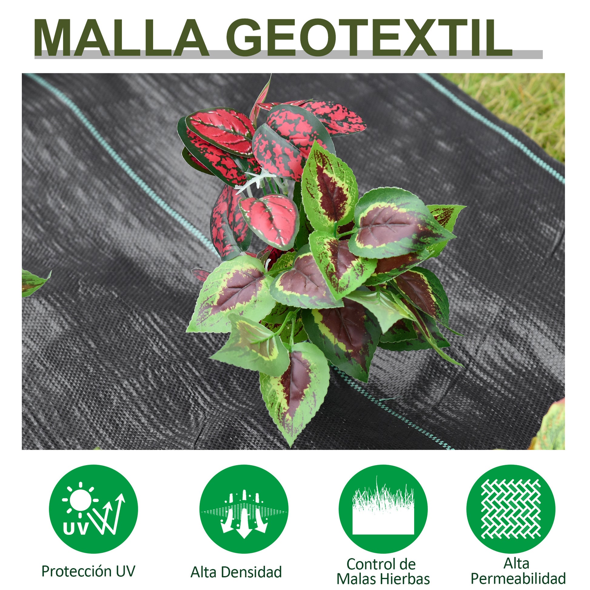 Outsunny Malla Antihierbas Malla Antihierbas 2x50 m Malla Antimaleza Malla Geotextil contra Malas Hierbas y Malezas 100 g/m² para Jardín Terraza Patio Negro