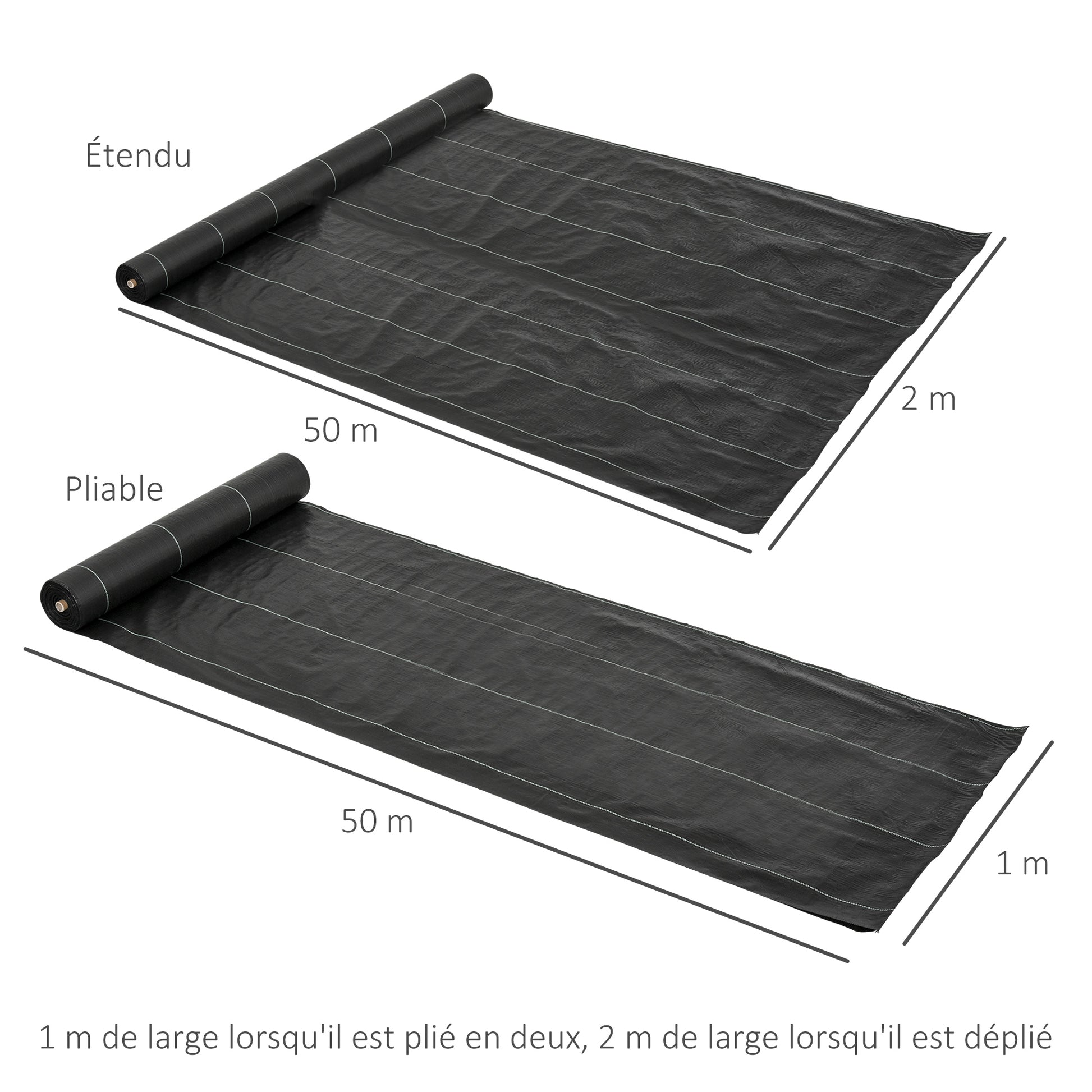 Outsunny Malla Antihierbas Malla Antihierbas 2x50 m Malla Antimaleza Malla Geotextil contra Malas Hierbas y Malezas 100 g/m² para Jardín Terraza Patio Negro