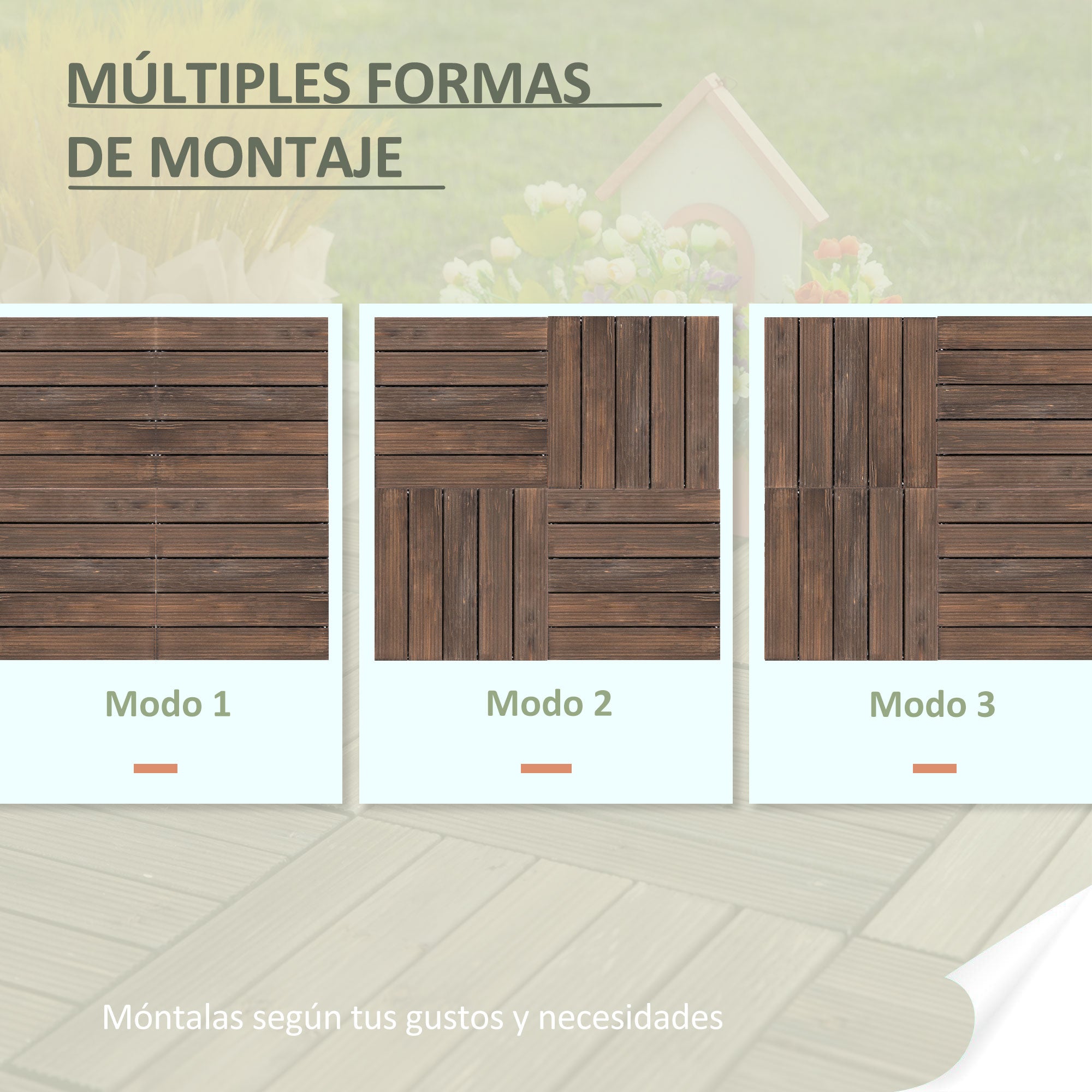 Outsunny Set de 27 Baldosas de Madera 30x30 cm con Área de 2,43 m² Losetas Sistema de Clic para Balcón Terraza Jardín Marrón Oscuro