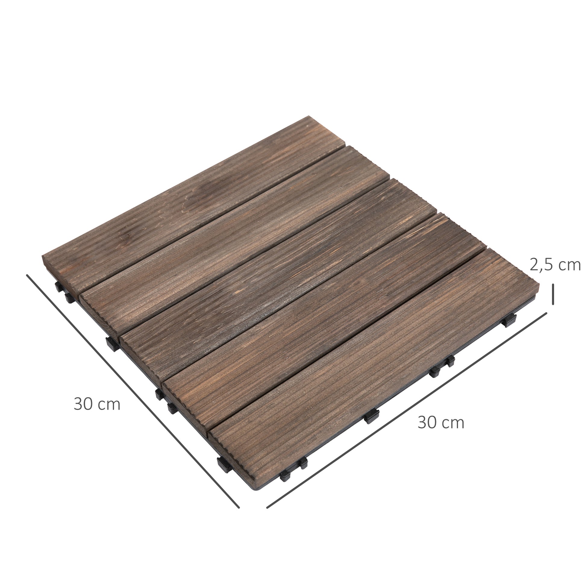 Outsunny Set de 27 Baldosas de Madera 30x30 cm con Área de 2,43 m² Losetas Sistema de Clic para Balcón Terraza Jardín Marrón Oscuro