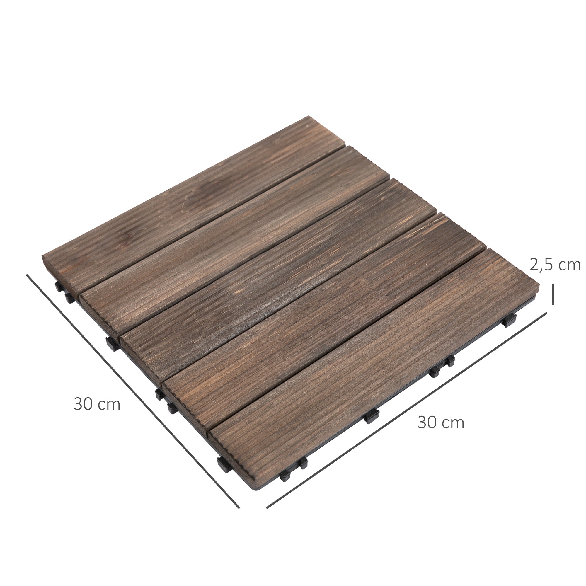 Outsunny Set de 27 Baldosas de Madera 30x30 cm con Área de 2,43 m² Losetas Sistema de Clic para Balcón Terraza Jardín Marrón Oscuro