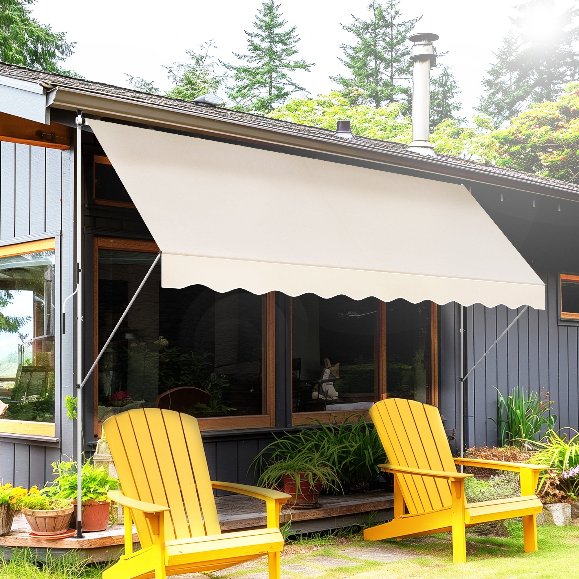 Outsunny Toldo Manual Retráctil 4x1,2 m Toldo Exterior Terraza Enrollable Altura Ajustable con Manivela 170-280 cm Sin Taladro para Balcón Jardín Beige