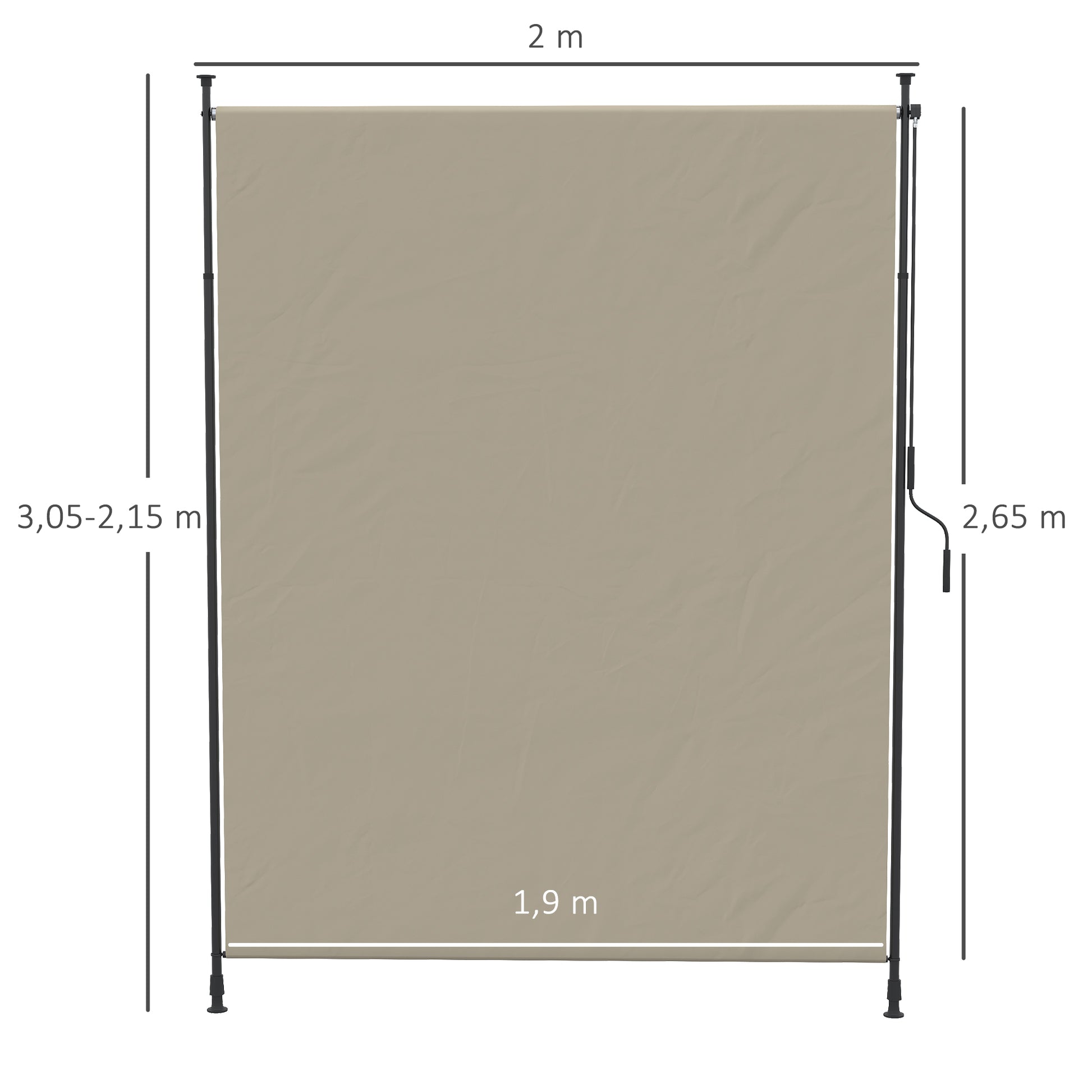 Outsunny Toldo Vertical Exterior 200x305 cm, Pantalla de Privacidad Enrollable, Toldo Lateral Ajustable con Manivela, Protección UV 40+ e Impermeable, Sin Taladro, para Balcón, Jardín, Arena