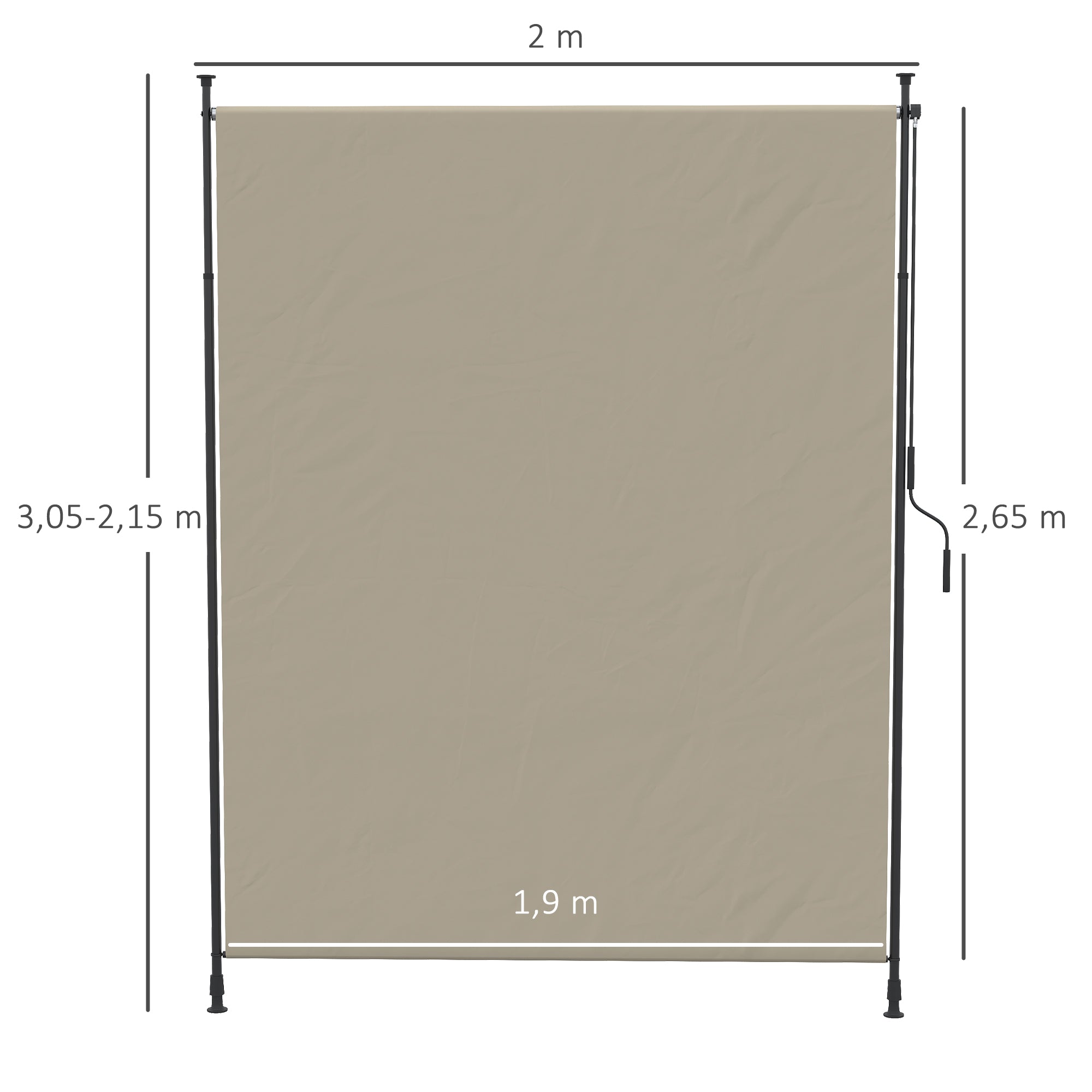 Outsunny Toldo Vertical Exterior 200x305 cm, Pantalla de Privacidad Enrollable, Toldo Lateral Ajustable con Manivela, Protección UV 40+ e Impermeable, Sin Taladro, para Balcón, Jardín, Arena