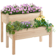 Outsunny Mesa de Cultivo Huerto Urbano Elevado de Madera de 2 Niveles Mesa de Jardinera para Cultivo Plantas Flores Verduras 86x85x72 cm Madera Natural