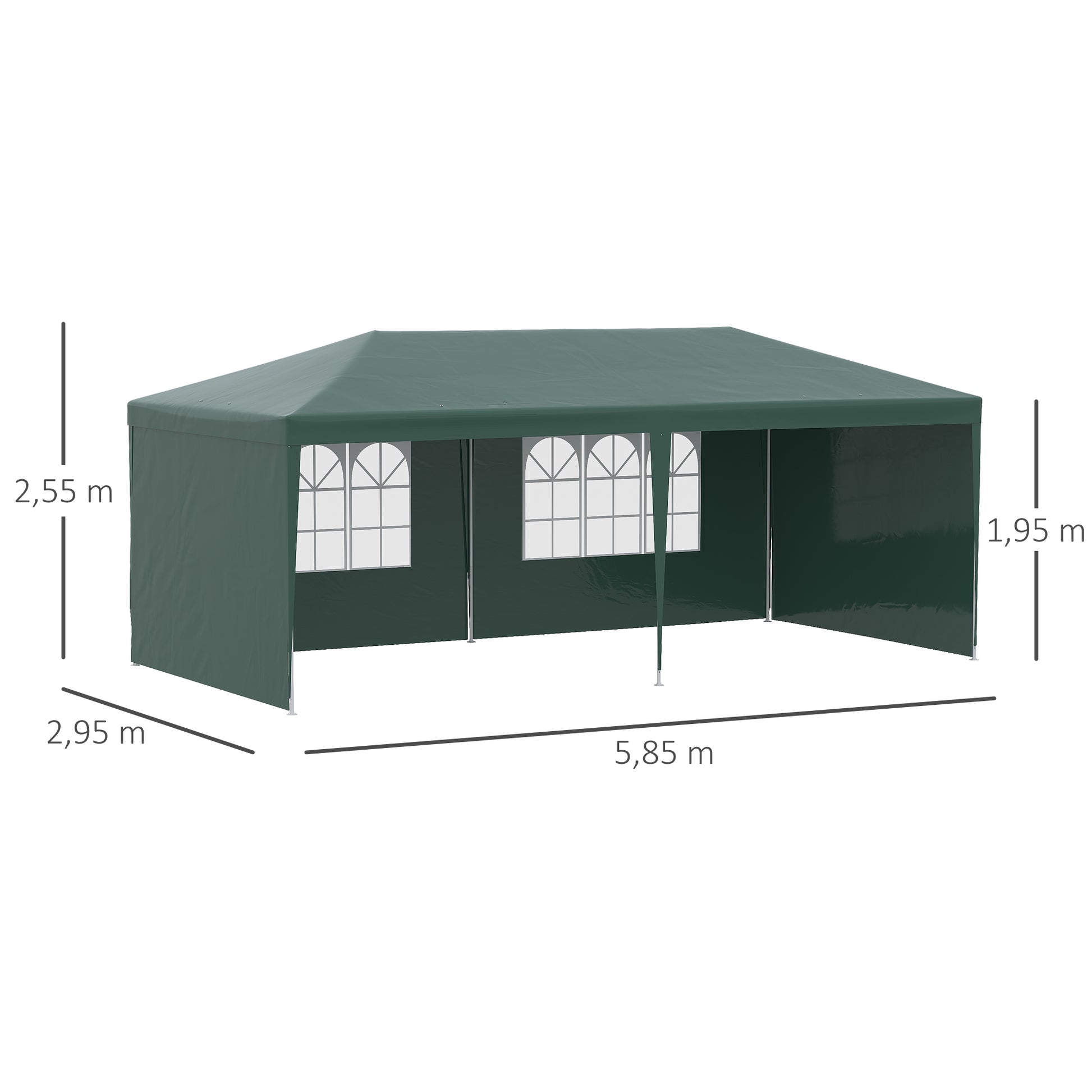 Outsunny Carpa de Jardín 6x3 m Pabellón con 4 Paredes Laterales y 2 Ventanas Visibles Anti-UV Impermeable Cenador Gazebo de Exterior con Marco de Acero para Fiestas Eventos Bodas Verde