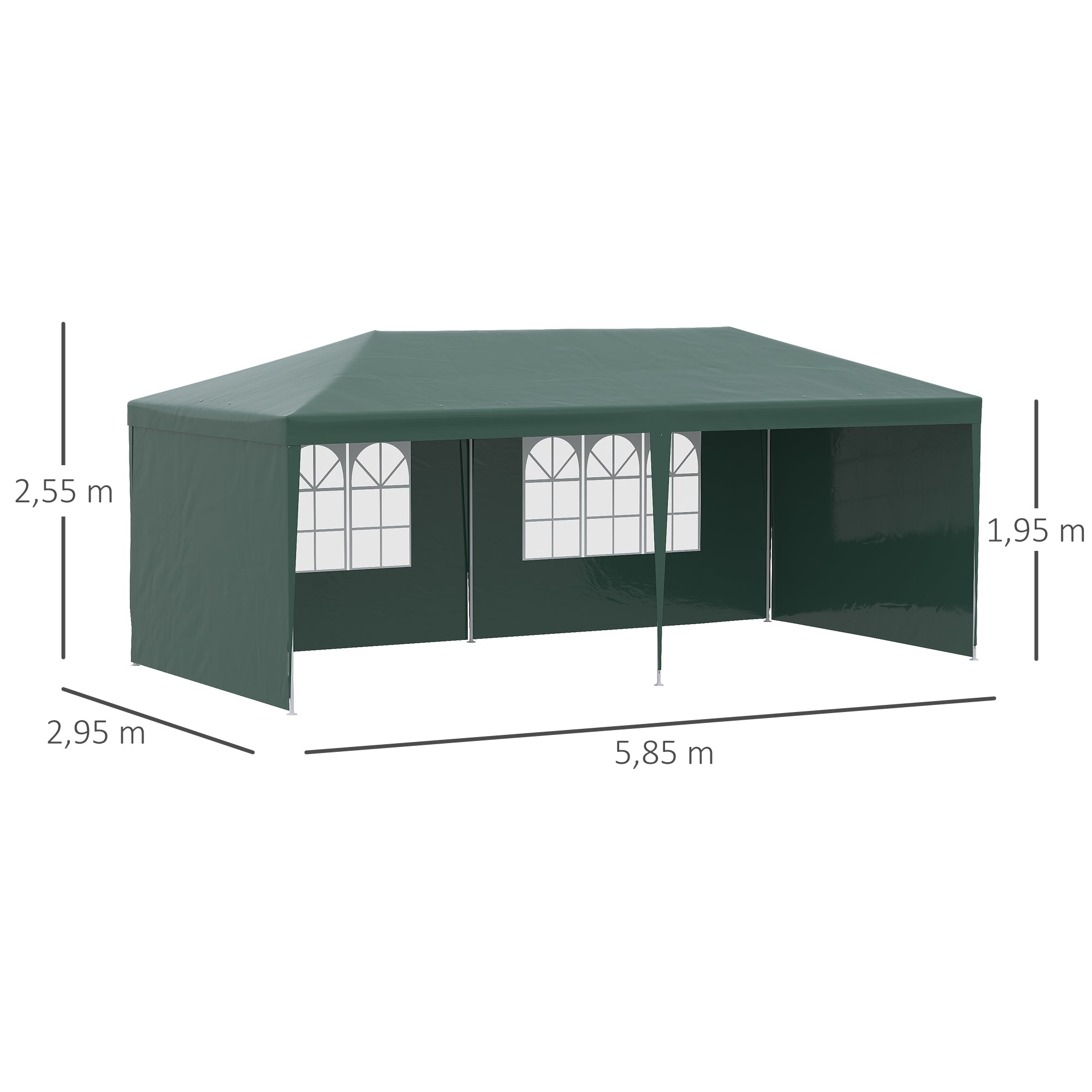 Outsunny Carpa de Jardín 6x3 m Pabellón con 4 Paredes Laterales y 2 Ventanas Visibles Anti-UV Impermeable Cenador Gazebo de Exterior con Marco de Acero para Fiestas Eventos Bodas Verde