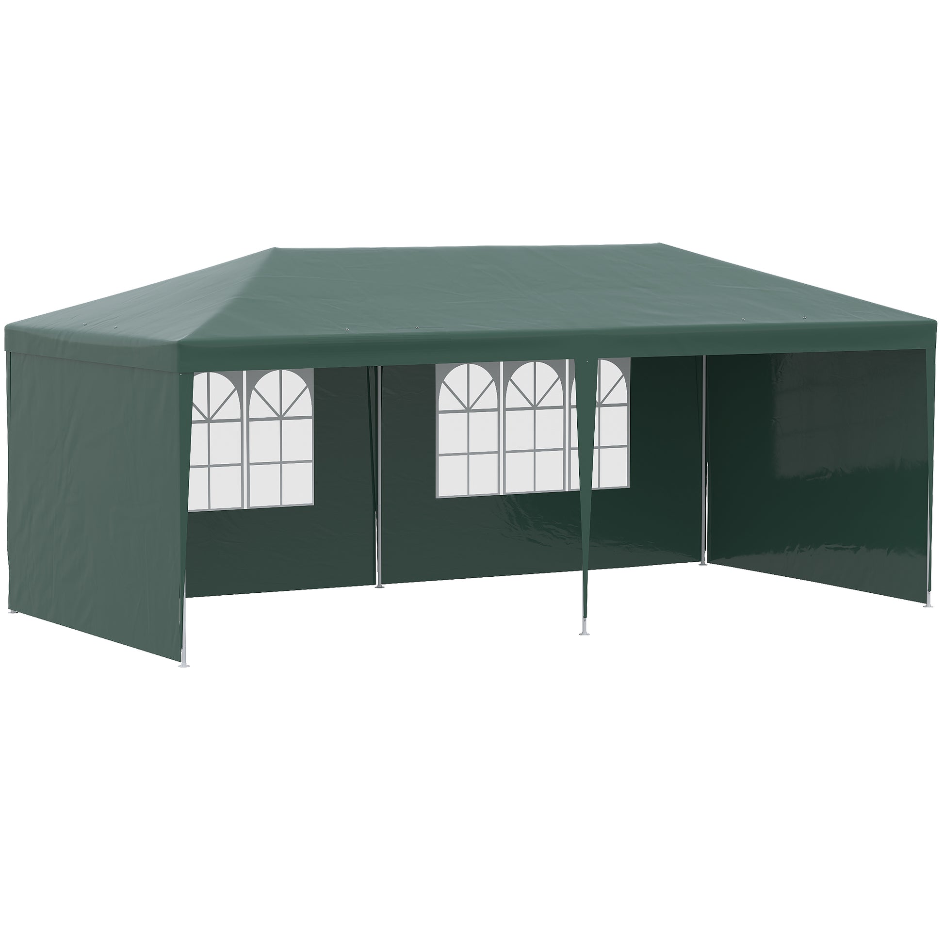Outsunny Carpa de Jardín 6x3 m Pabellón con 4 Paredes Laterales y 2 Ventanas Visibles Anti-UV Impermeable Cenador Gazebo de Exterior con Marco de Acero para Fiestas Eventos Bodas Verde