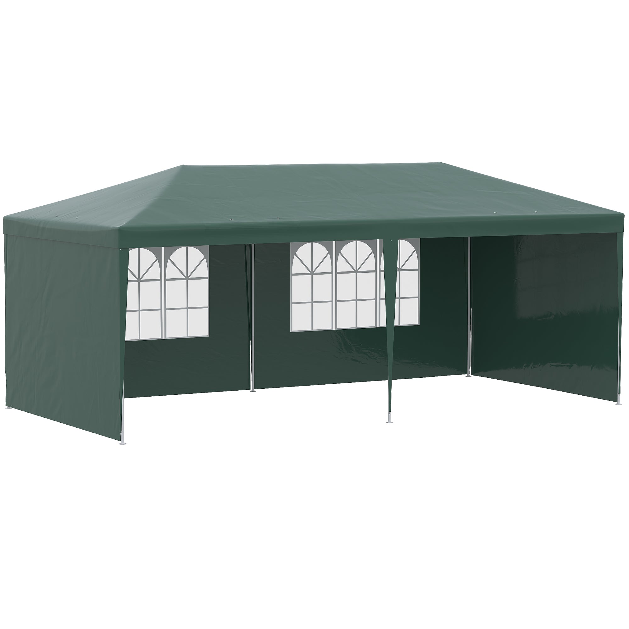 Outsunny Carpa de Jardín 6x3 m Pabellón con 4 Paredes Laterales y 2 Ventanas Visibles Anti-UV Impermeable Cenador Gazebo de Exterior con Marco de Acero para Fiestas Eventos Bodas Verde