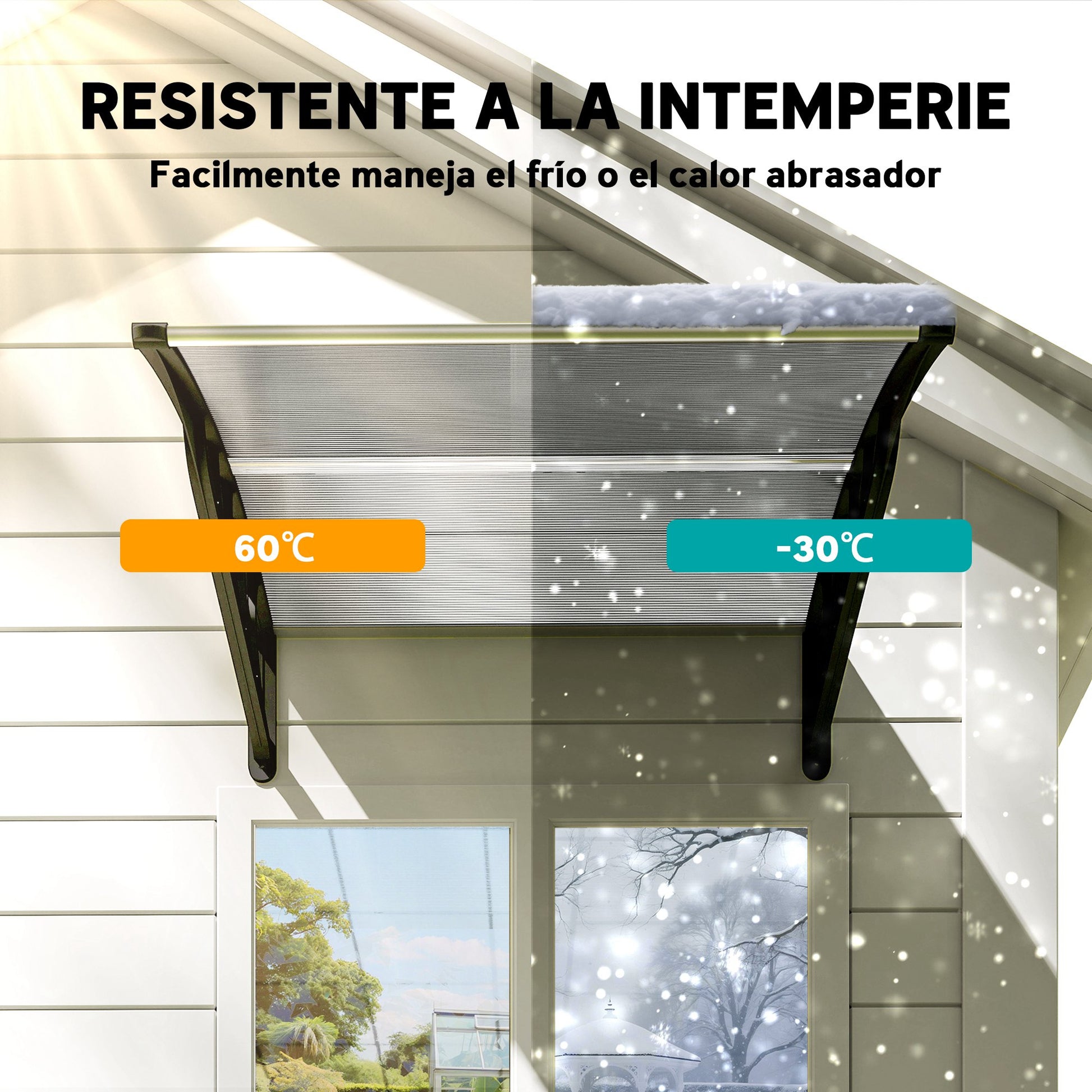 Outsunny Marquesinas Exterior para Puertas y Ventanas, 103x96,5 cm, Tejadillo de Protección contra Sol y Lluvia, con Cubierta de Policarbonato, Soportes de PP y Regleta de Aluminio, Transparente