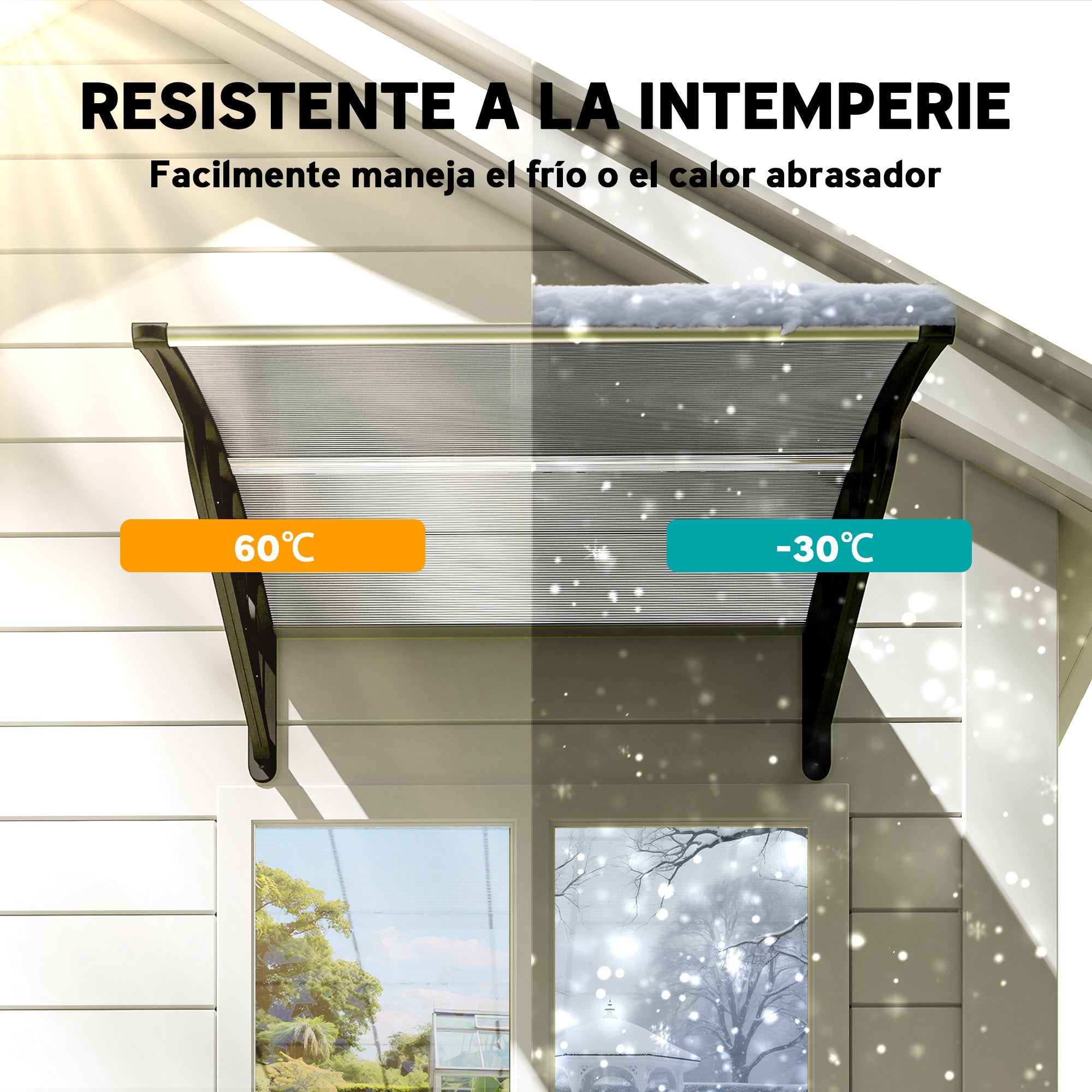 Outsunny Marquesinas Exterior para Puertas y Ventanas, 103x96,5 cm, Tejadillo de Protección contra Sol y Lluvia, con Cubierta de Policarbonato, Soportes de PP y Regleta de Aluminio, Transparente