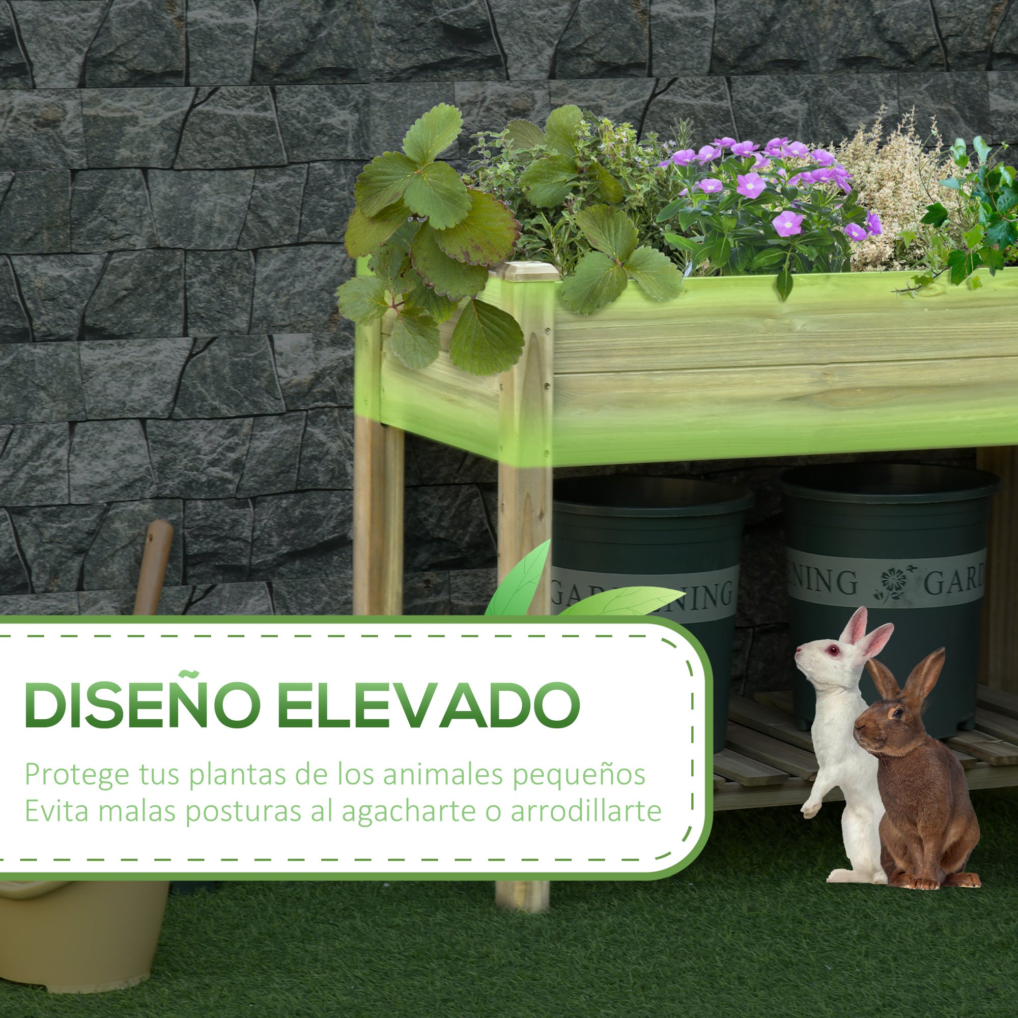 Outsunny Huerto Urbano de Madera con Estante 91x51x76 cm Mesa de Cultivo Rectangular con Orificios de Drenaje para Cultivos Plantas Jardín Terraza Exterior Color Natural