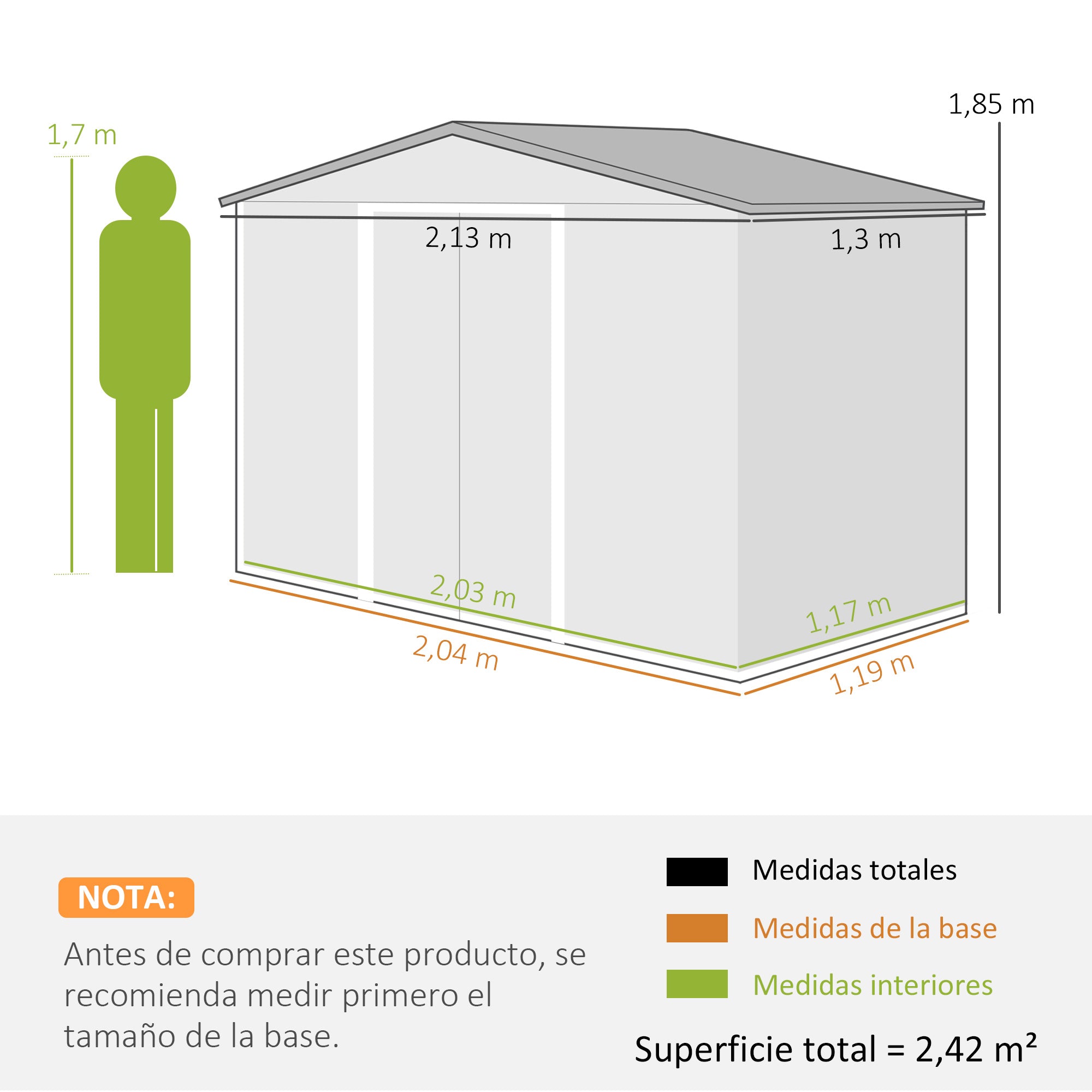 Outsunny Caseta de Jardín Exterior 2,42 m², 213x130x185 cm, Cobertizo de Jardín Exterior Metálico con Puertas Correderas, Ventilación y Kit de Fundación, para Almacenamiento de Herramientas, Amarillo