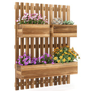 Outsunny Jardinera de Pared con Enrejado, Jardinera Exterior Grande de Madera con 3 Macetas Móviles y Orificio de Drenaje, para Exterior, Jardín, Terraza, Patio, 60x16x80 cm, Carbonizado
