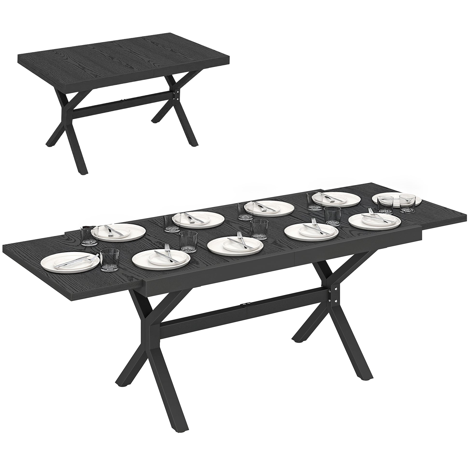 Outsunny Mesa de Jardín Extensible con Superficie de Aluminio, 154/214x85 cm, Mesa de Comedor Exterior Extensible Rectangular con Imitación Madera para 8-10 Personas, para Patio, Terraza, Gris Oscuro