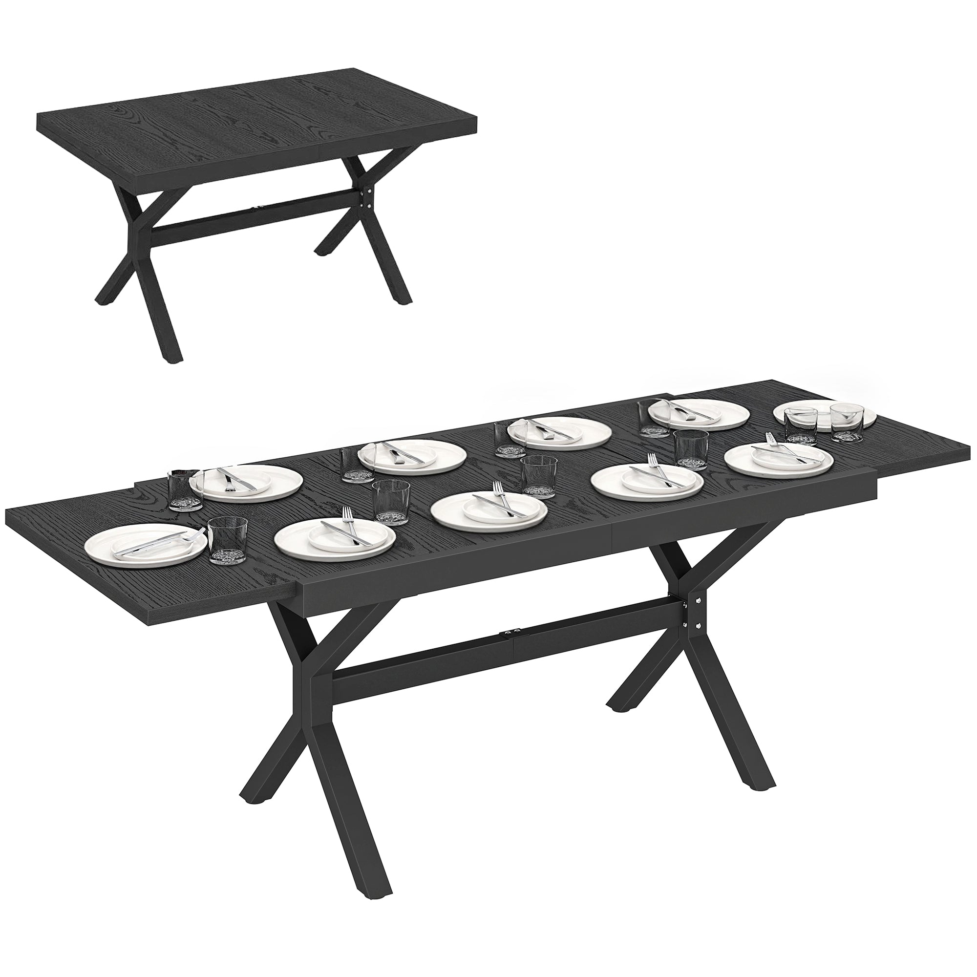 Outsunny Mesa de Jardín Extensible con Superficie de Aluminio, 154/214x85 cm, Mesa de Comedor Exterior Extensible Rectangular con Imitación Madera para 8-10 Personas, para Patio, Terraza, Gris Oscuro