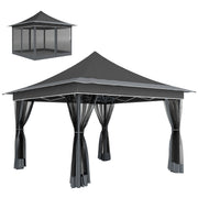 Outsunny Carpa Plegable 3,5x3,5x3 m Cenador de Jardín con Altura Ajustable 4 Mosquiteras Protección UV50+ Impermeable y Bolsa de Transporte Gazebo para Exterior Fiestas Camping Gris Oscuro