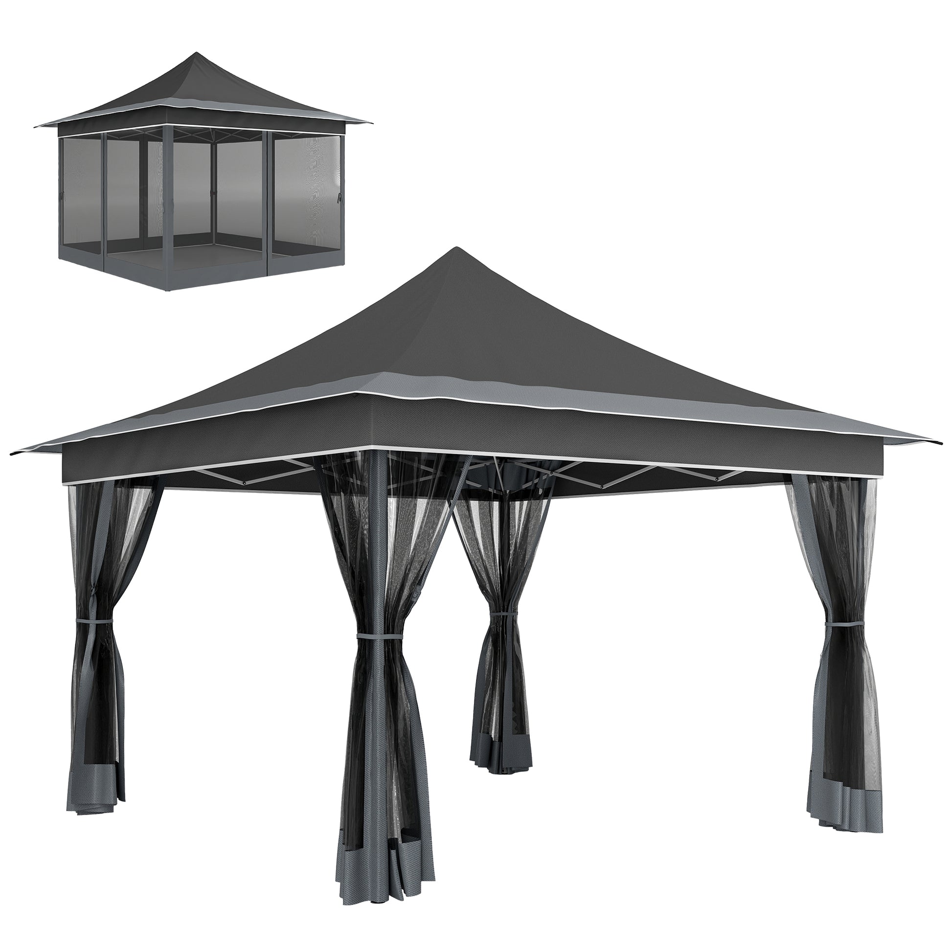 Outsunny Carpa Plegable 3,5x3,5x3 m Cenador de Jardín con Altura Ajustable 4 Mosquiteras Protección UV50+ Impermeable y Bolsa de Transporte Gazebo para Exterior Fiestas Camping Gris Oscuro