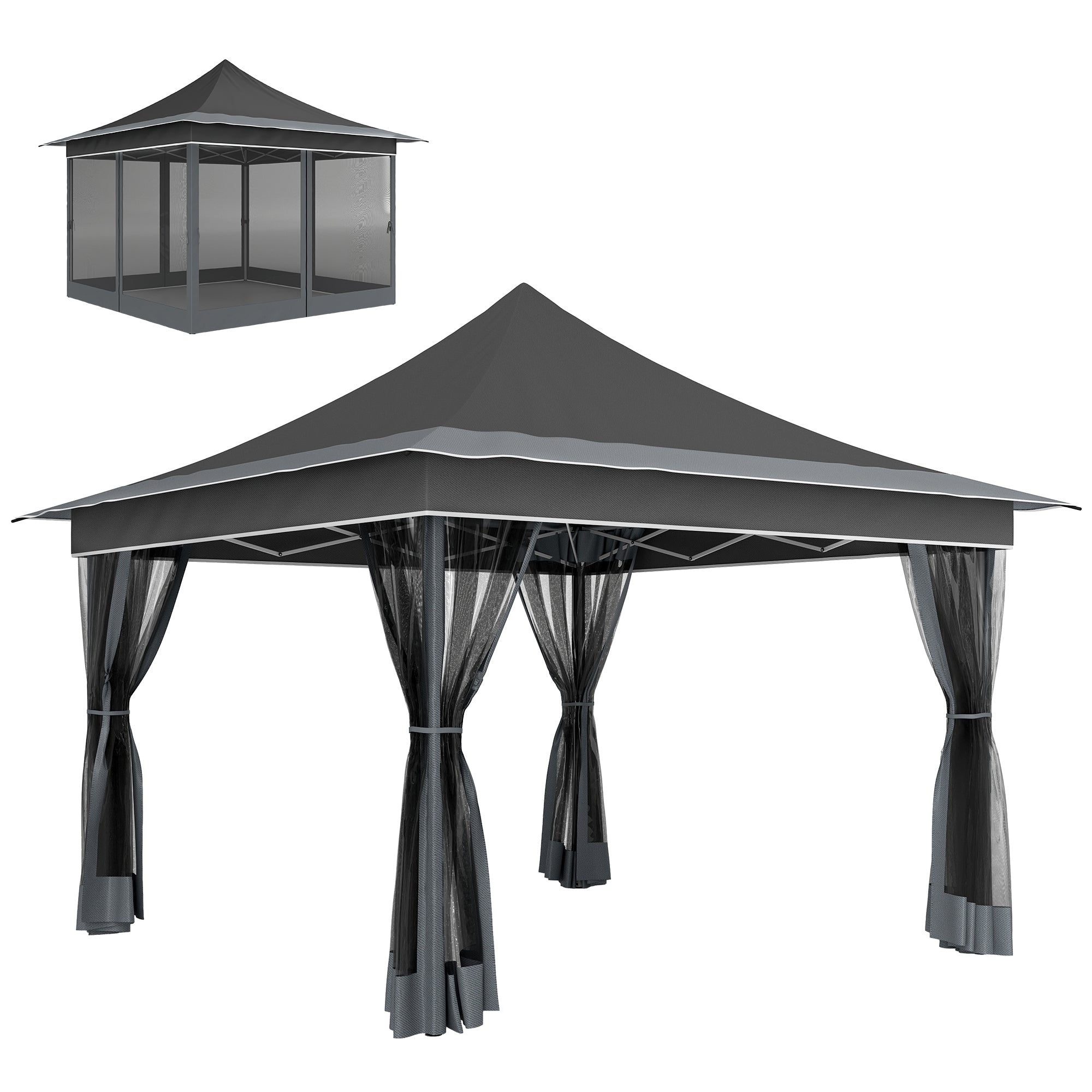 Outsunny Carpa Plegable 3,5x3,5x3 m Cenador de Jardín con Altura Ajustable 4 Mosquiteras Protección UV50+ Impermeable y Bolsa de Transporte Gazebo para Exterior Fiestas Camping Gris Oscuro