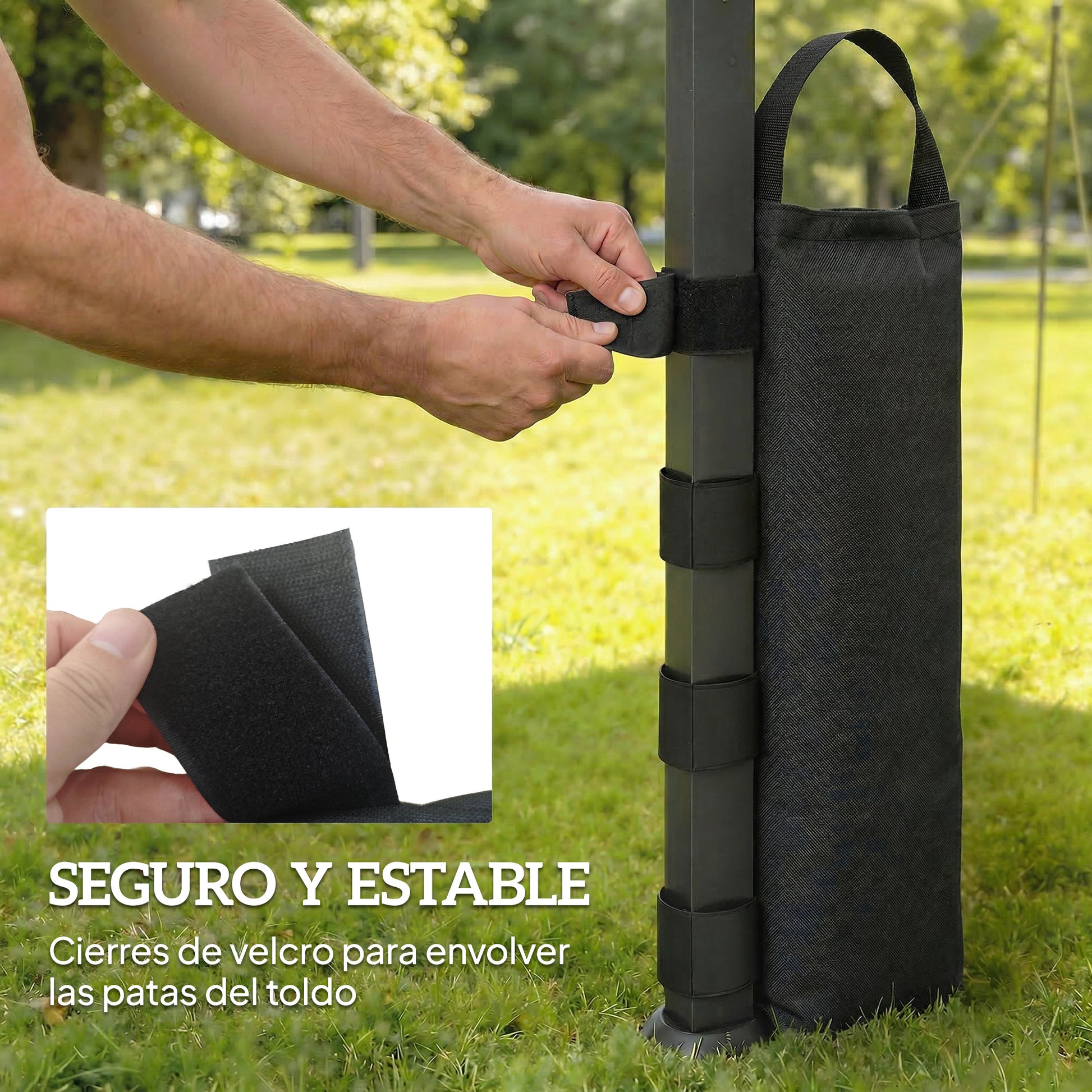 Outsunny Pack 8 Pesos para Carpas, Bolsas de Pesos Pesas de Piernas para Cenador, Pabellón, Gazebo, de Tela Oxford 600D, Bolsas de Arena para Exteriores, sin Arena, Negro