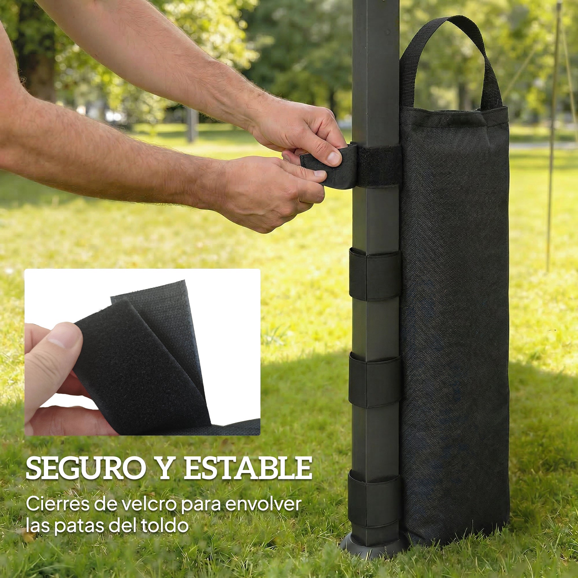 Outsunny Pack 8 Pesos para Carpas, Bolsas de Pesos Pesas de Piernas para Cenador, Pabellón, Gazebo, de Tela Oxford 600D, Bolsas de Arena para Exteriores, sin Arena, Negro