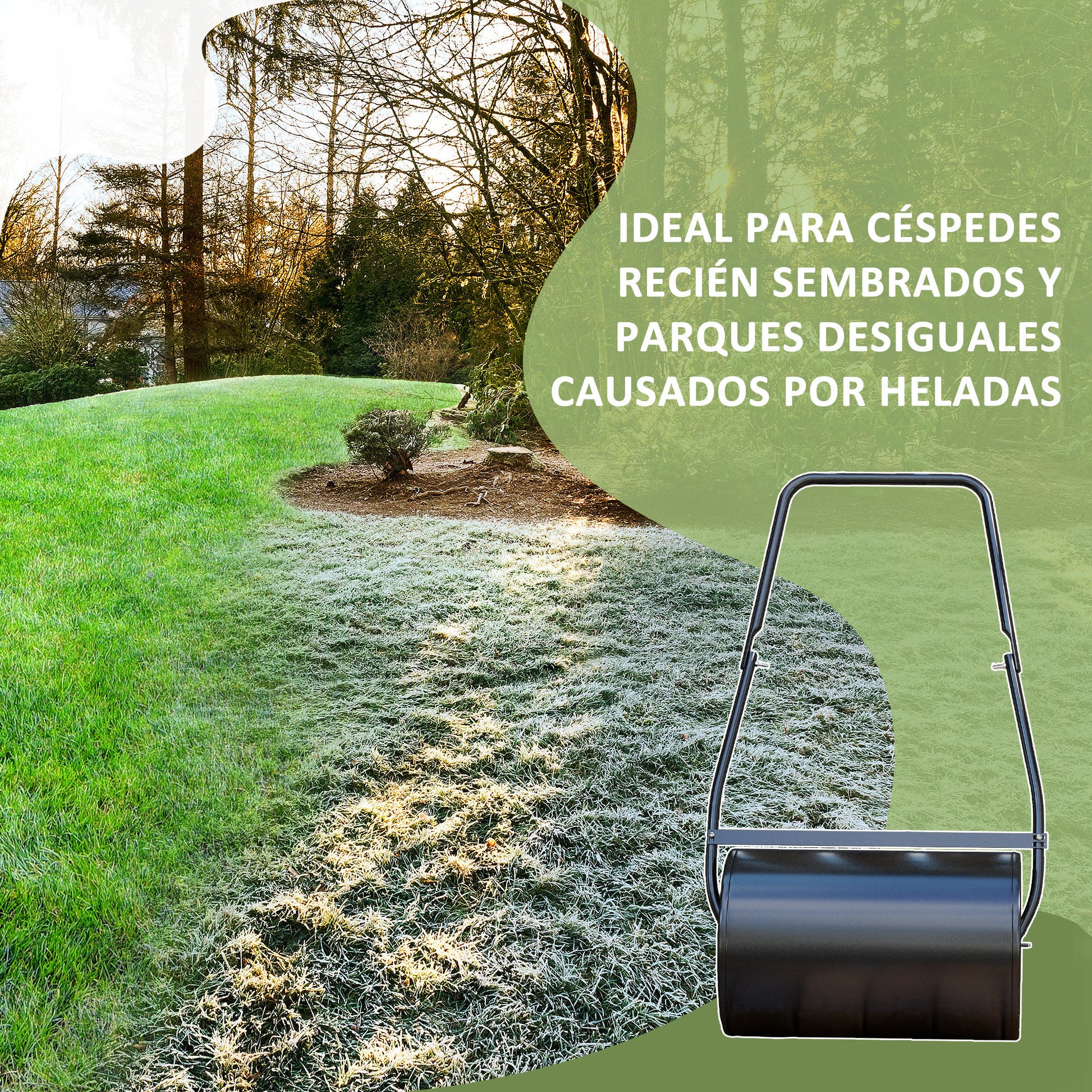 DURHAND Rodillo de Césped de Jardín Apisonadora de Césped de Acero 38L Llena de Agua o Arena Medida de Rodillo Φ50x32cm Asa Desmontable