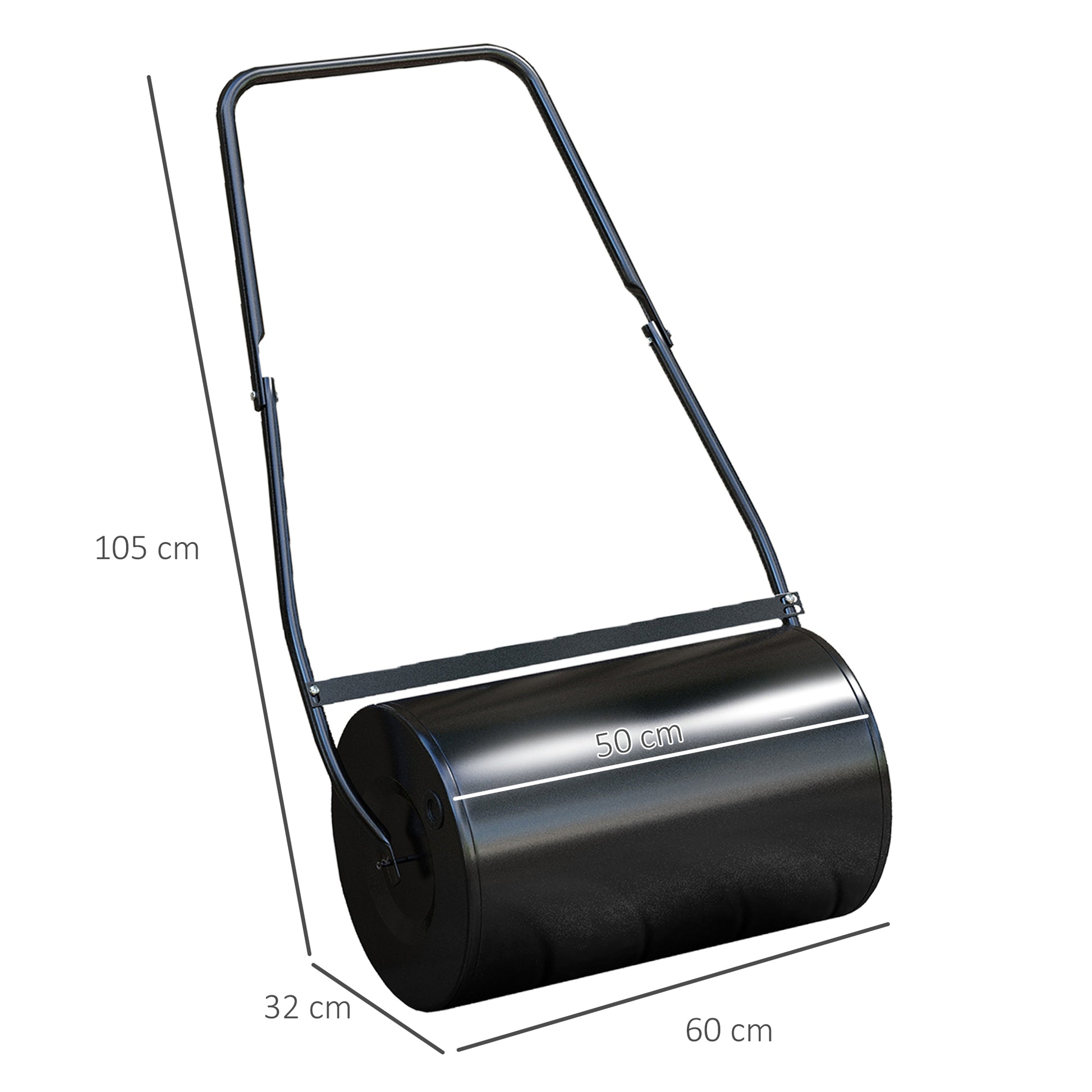 DURHAND Rodillo de Césped de Jardín Apisonadora de Césped de Acero 38L Llena de Agua o Arena Medida de Rodillo Φ50x32cm Asa Desmontable