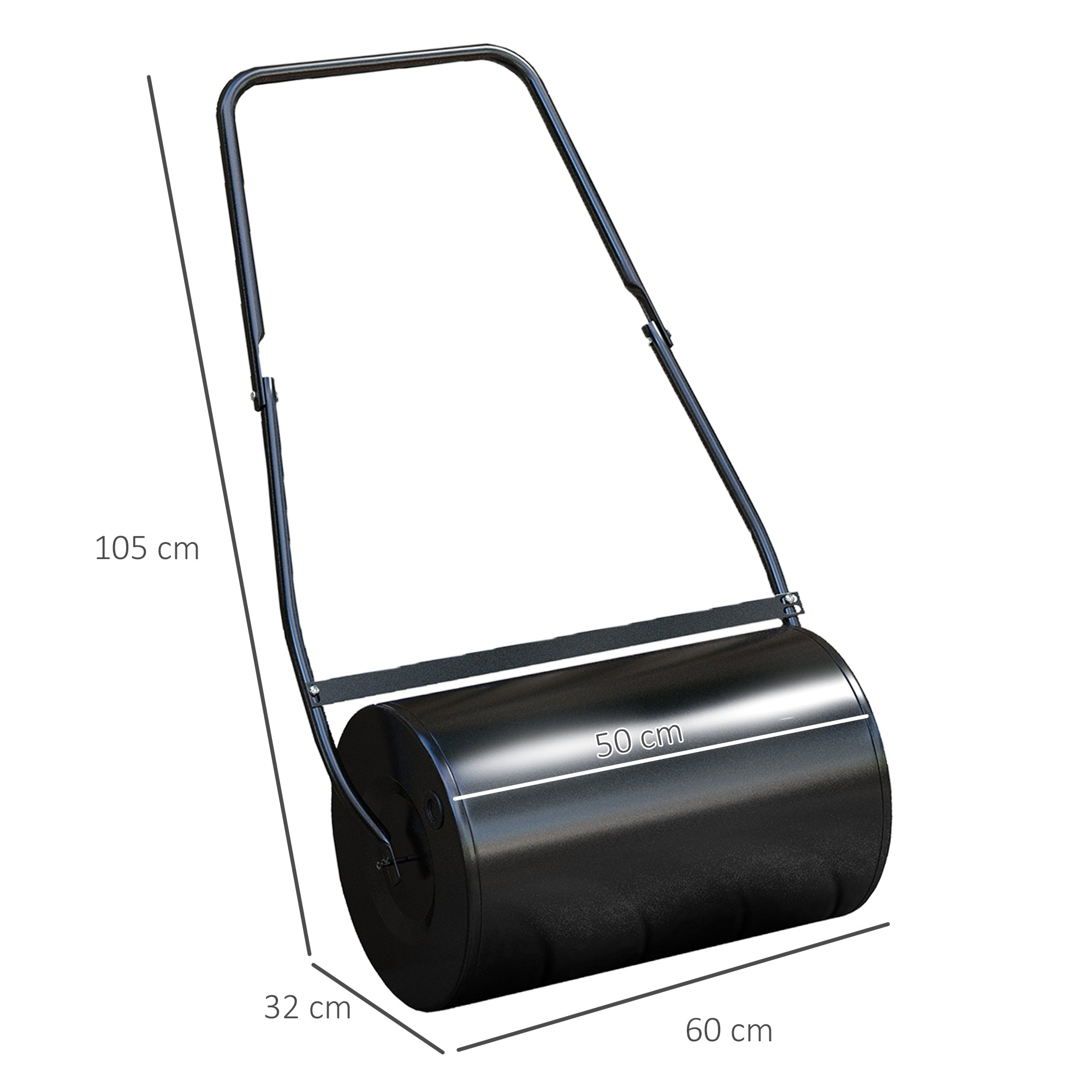 DURHAND Rodillo de Césped de Jardín Apisonadora de Césped de Acero 38L Llena de Agua o Arena Medida de Rodillo Φ50x32cm Asa Desmontable