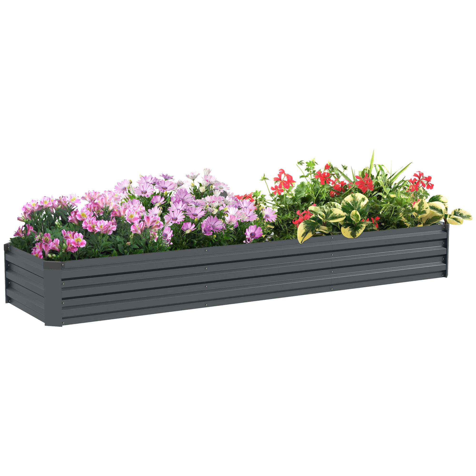Outsunny Jardinera Exterior Grande Rectangular de Acero Galvanizado, Huerto Urbano para Cultivar Plantas Hierba, Macetero Grande Exterior con Base Abierta Resistente a la Intemperie 240x60x30 cm Gris