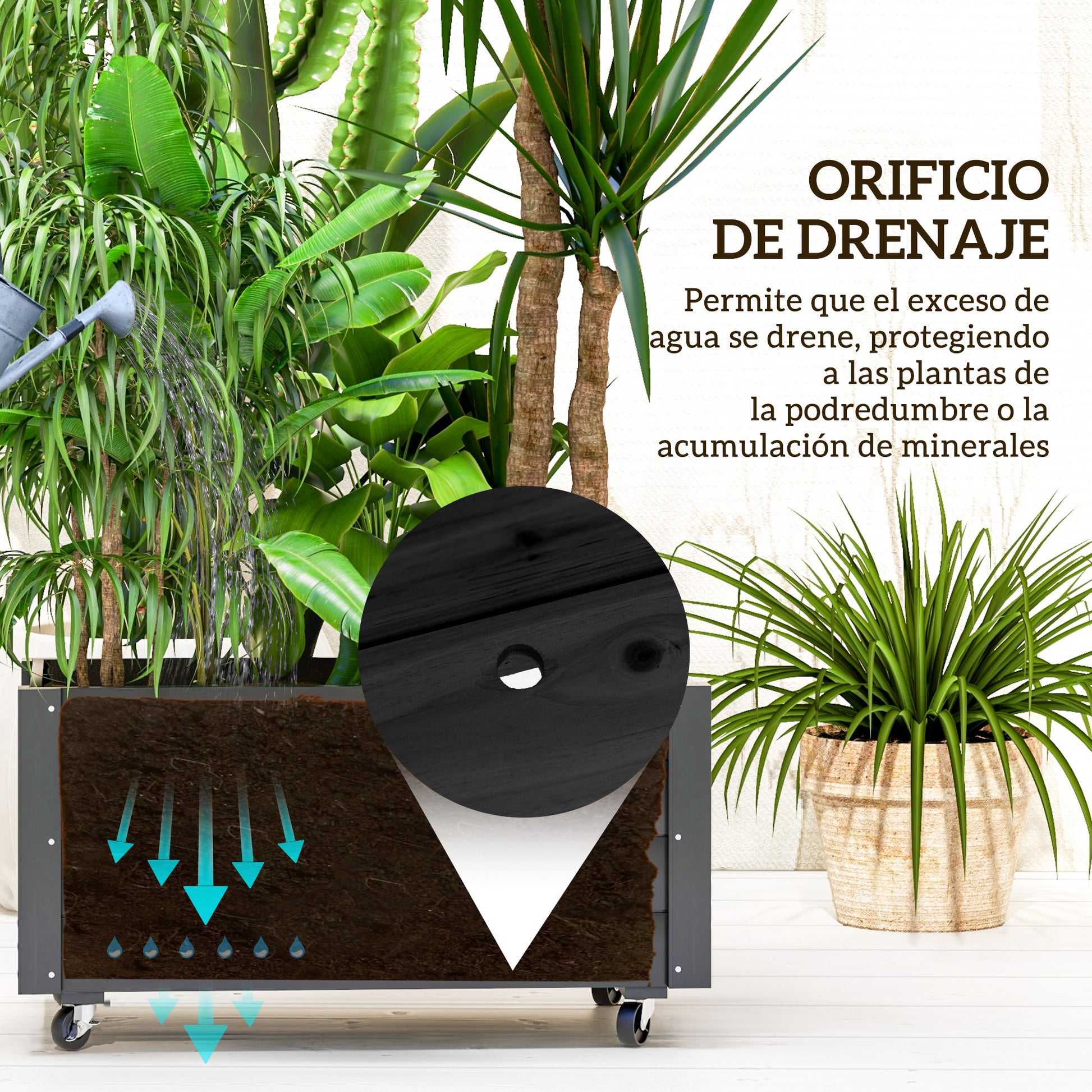 Outsunny Jardinera de Madera con Ruedas, Huerto Urbano para Cultivar Plantas, Macetero Exterior con Orificios de Drenaje y Tela no Tejida, para Jardin, Terraza, Balcón y Patio, 89x48x47 cm, Negro
