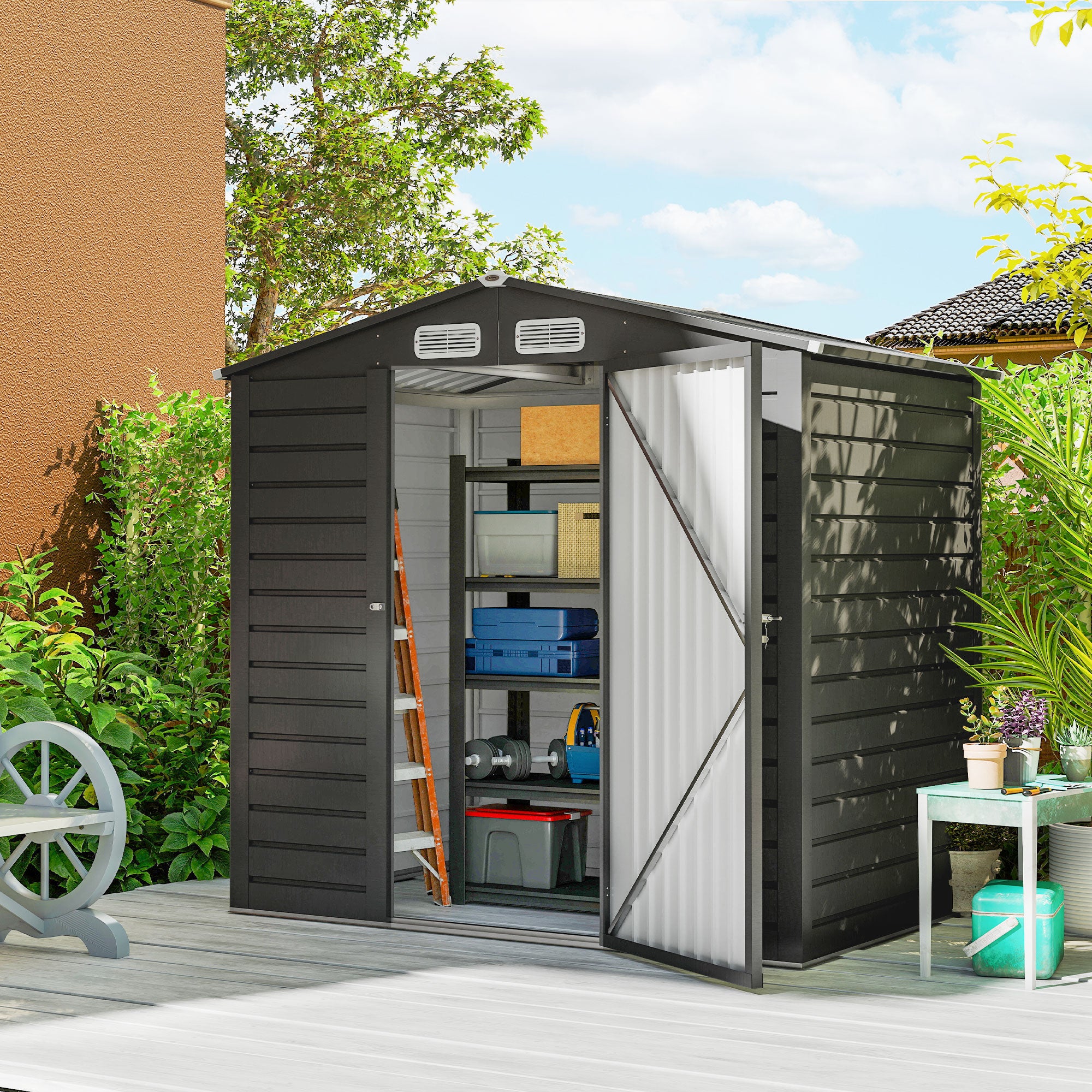 Outsunny Caseta de Jardín Exterior, 2,27 m² 190x131x188 cm, Cobertizo de Jardín Exterior Metálico con 2 Ventilaciones, Puerta con Cerradura, para Almacenamiento de Herramientas, Gris