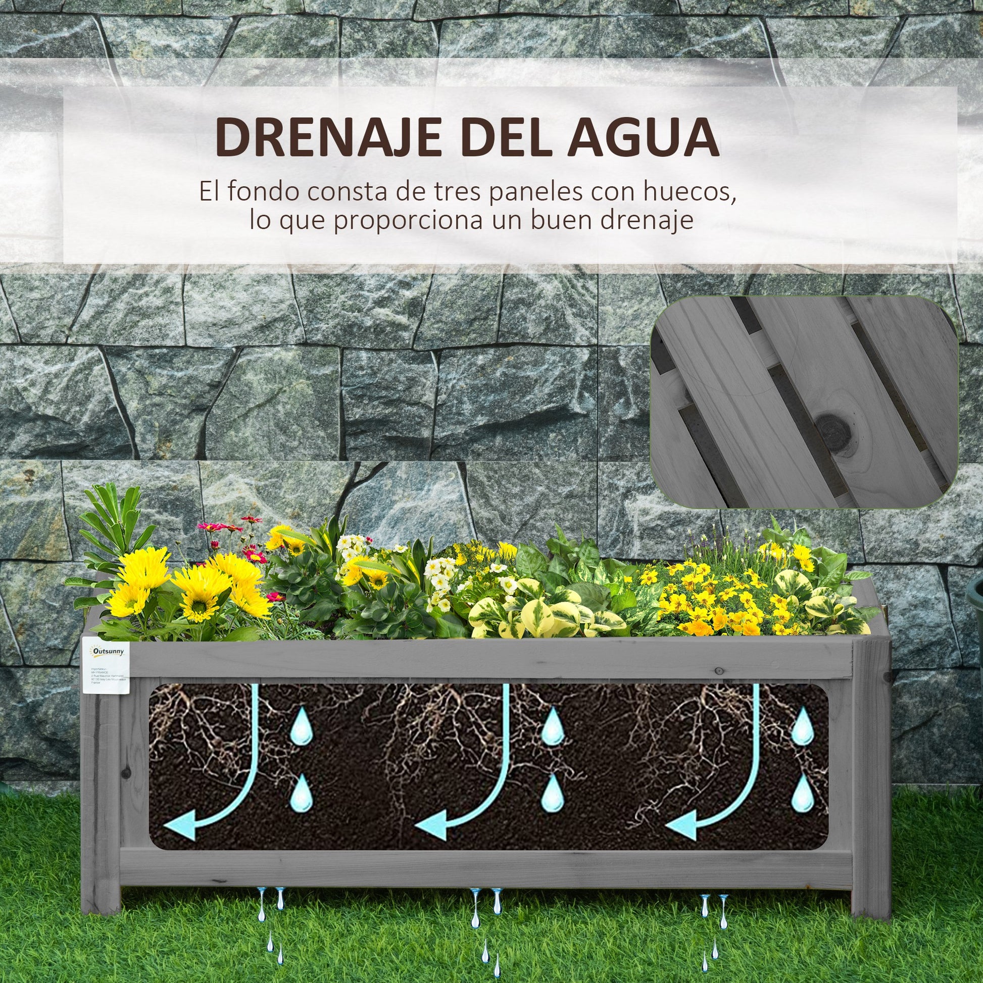 Outsunny Jardinera de Madera Plegable Jardinera Elevada para Cultivos Verduras Flores en Exterior Patio Balcón Terraza 70x30x25 cm Gris