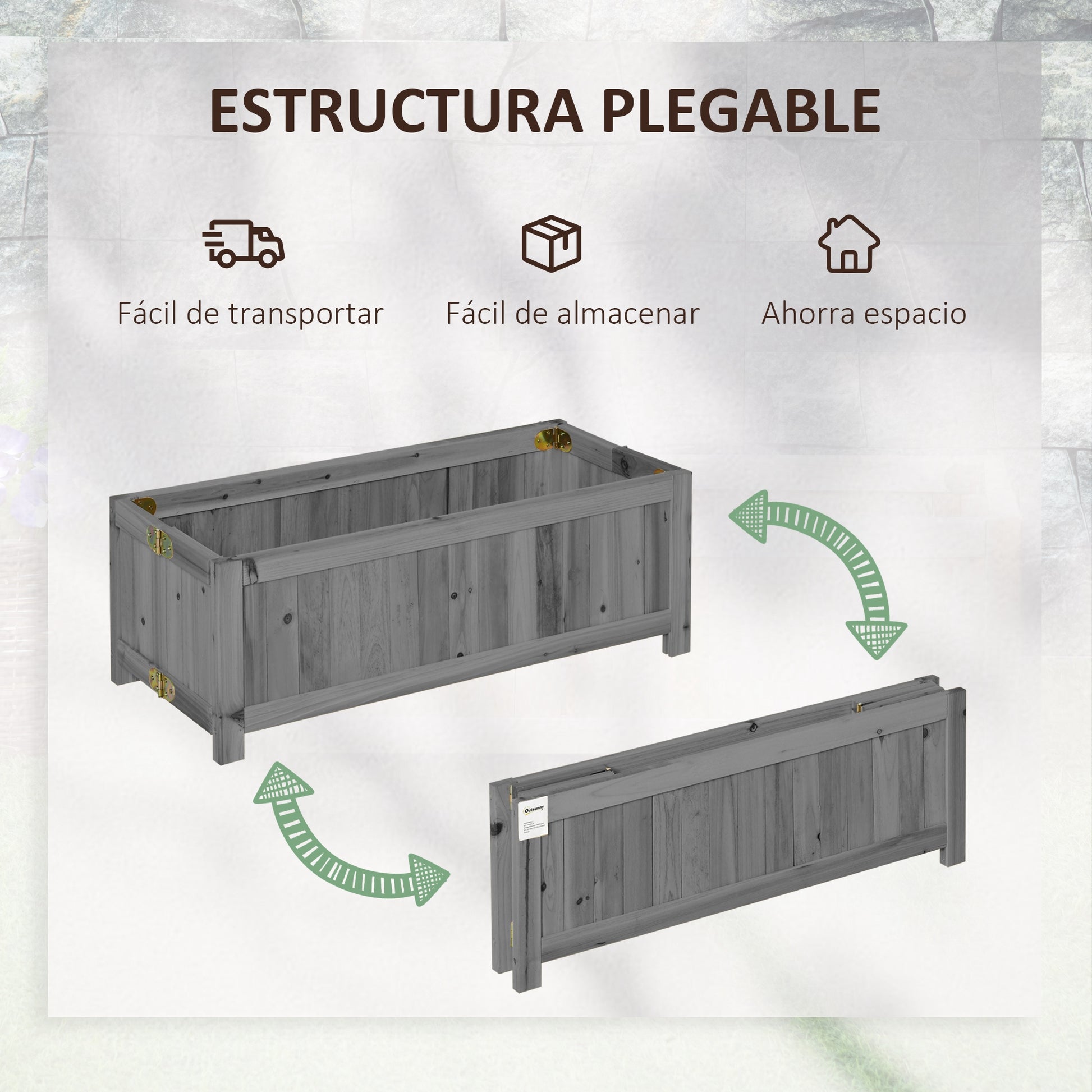 Outsunny Jardinera de Madera Plegable Jardinera Elevada para Cultivos Verduras Flores en Exterior Patio Balcón Terraza 70x30x25 cm Gris