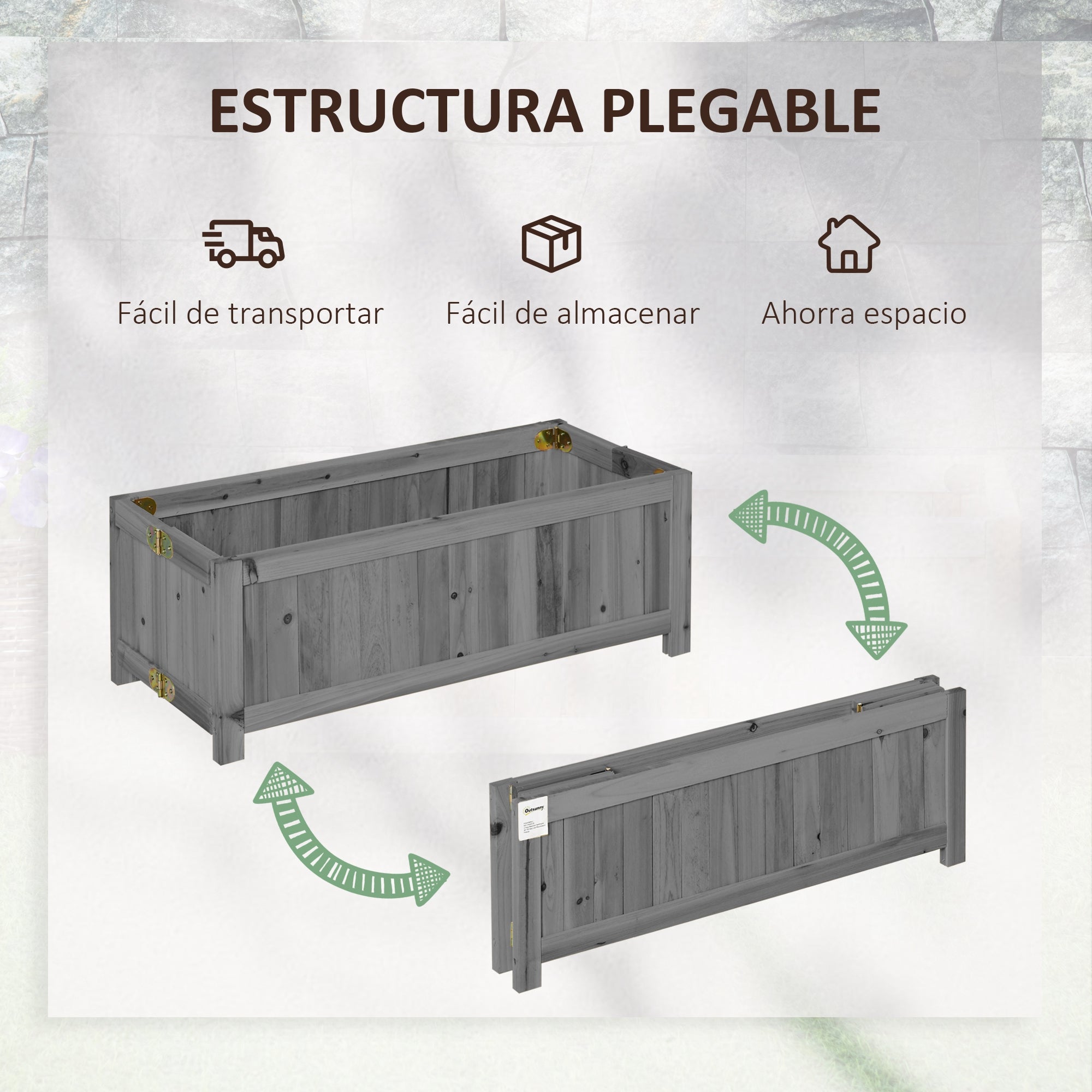 Outsunny Jardinera de Madera Plegable Jardinera Elevada para Cultivos Verduras Flores en Exterior Patio Balcón Terraza 70x30x25 cm Gris