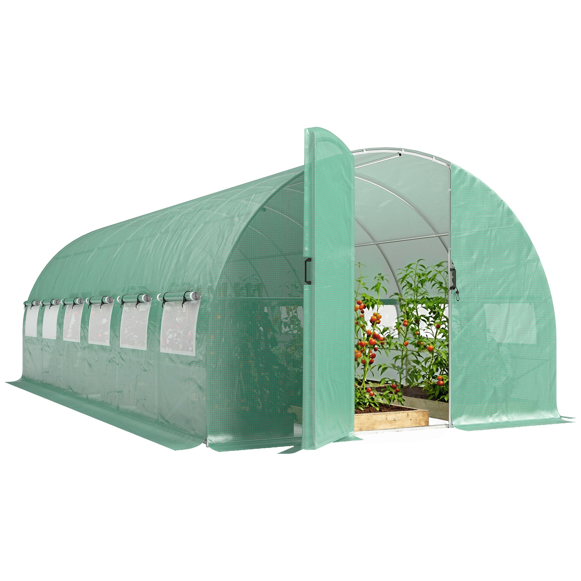 Outsunny Invernadero de Exterior 6x3x2 m, Invernadero de Túnel con Puerta con Bisagras, Ventanas de Malla, Cubierta PE 140g/m² y Marco de Acero Galvanizado, Anti-UV, Impermeable, para Cultivos, Verde
