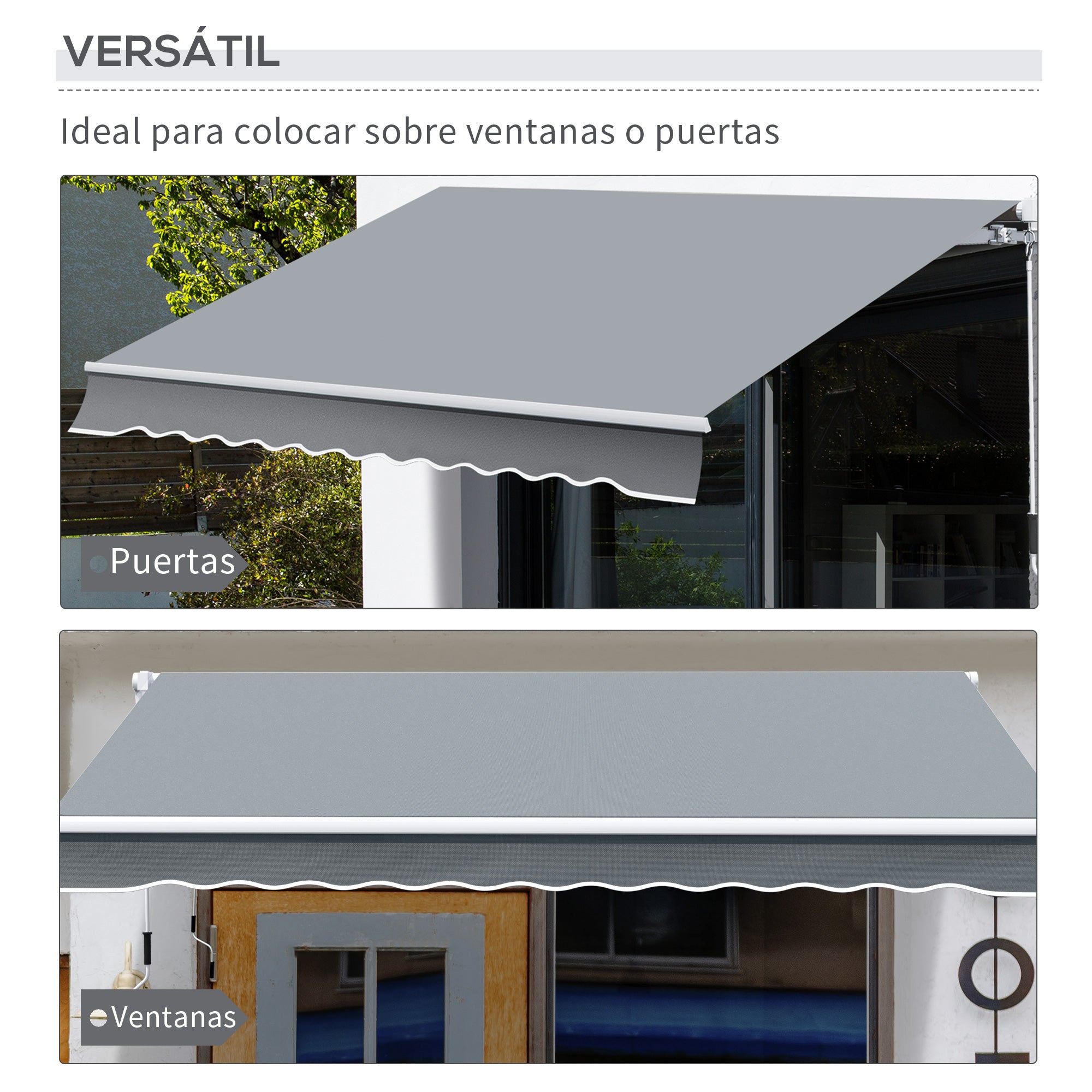 Outsunny Toldo Manual Retráctil 395x245 cm, Toldo Exterior Terraza con Ángulo Ajustable, Brazo Articulado, Montaje a Pared, Estructura de Aluminio, Anti-UV e Impermeable, para Jardín, Gris