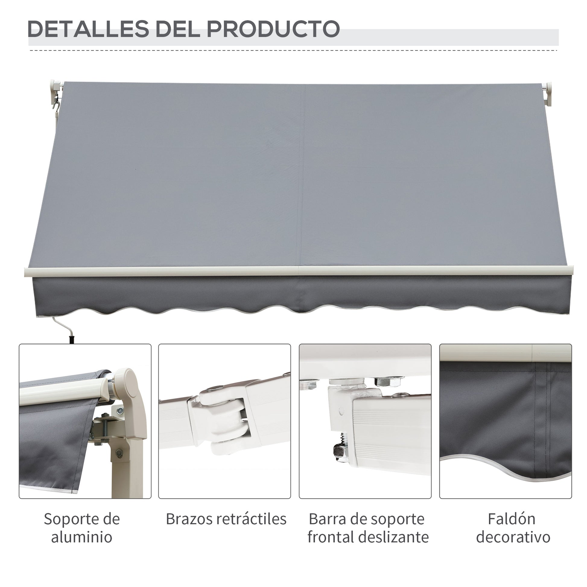 Outsunny Toldo Manual Retráctil 395x245 cm, Toldo Exterior Terraza con Ángulo Ajustable, Brazo Articulado, Montaje a Pared, Estructura de Aluminio, Anti-UV e Impermeable, para Jardín, Gris