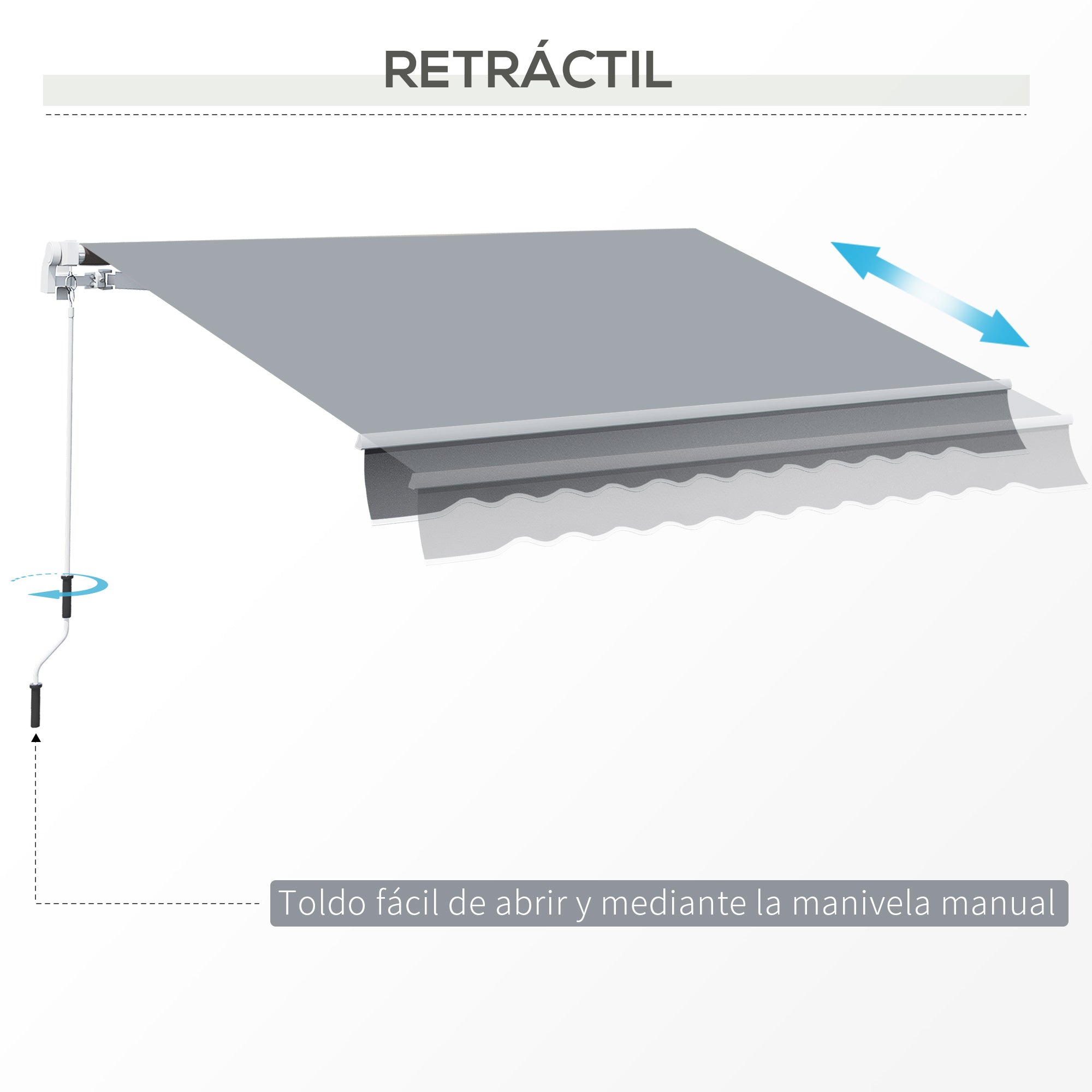 Outsunny Toldo Manual Retráctil 395x245 cm, Toldo Exterior Terraza con Ángulo Ajustable, Brazo Articulado, Montaje a Pared, Estructura de Aluminio, Anti-UV e Impermeable, para Jardín, Gris