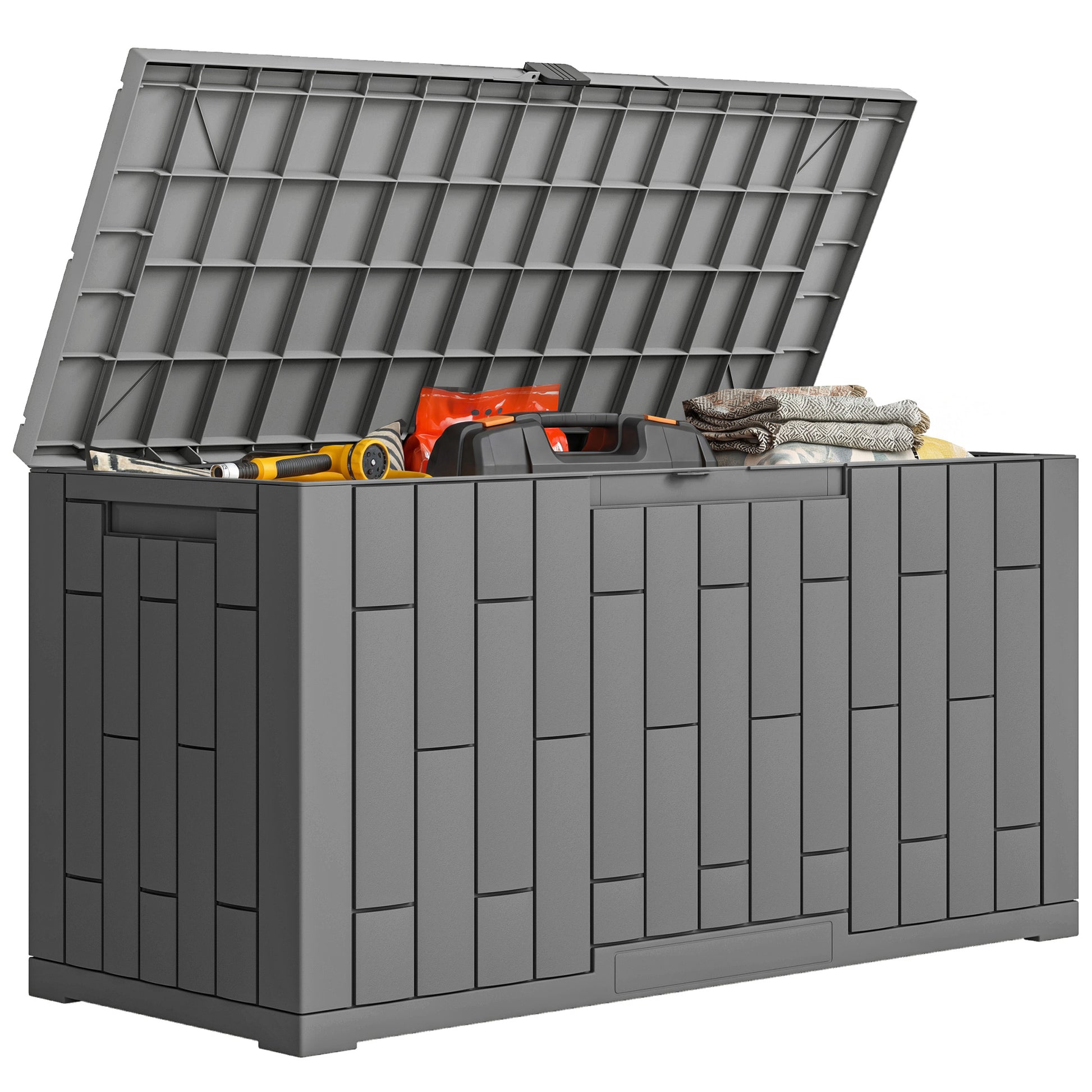 Outsunny Arcón Exterior Capacidad 227L, Baúl de Almacenaje Exterior de Resina Resistente al Agua y a los Rayos UV, con Cerradura para Jardín, Terraza, Patio, 106,5x43x54,5 cm, Gris