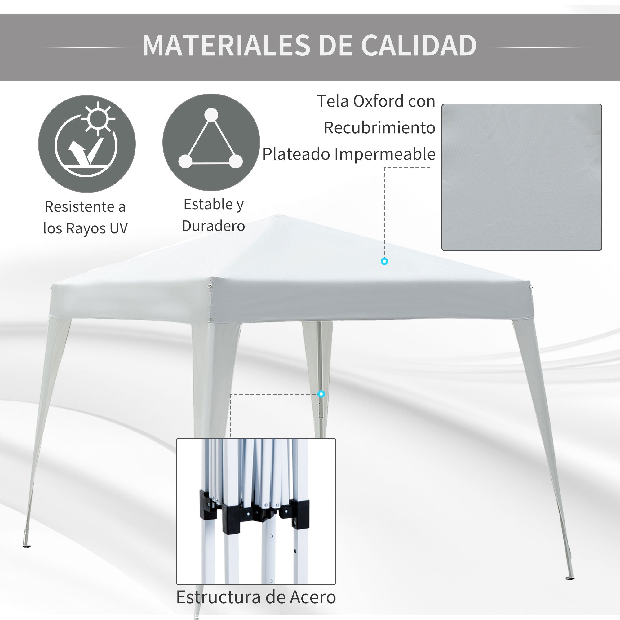 Outsunny Carpa Plegable 2,4x2,4m Cenador de Jardín Impermeable Diseño Pop Up de Acero y Cubierta de Tela Oxford Gazebo para Exterior Blanco