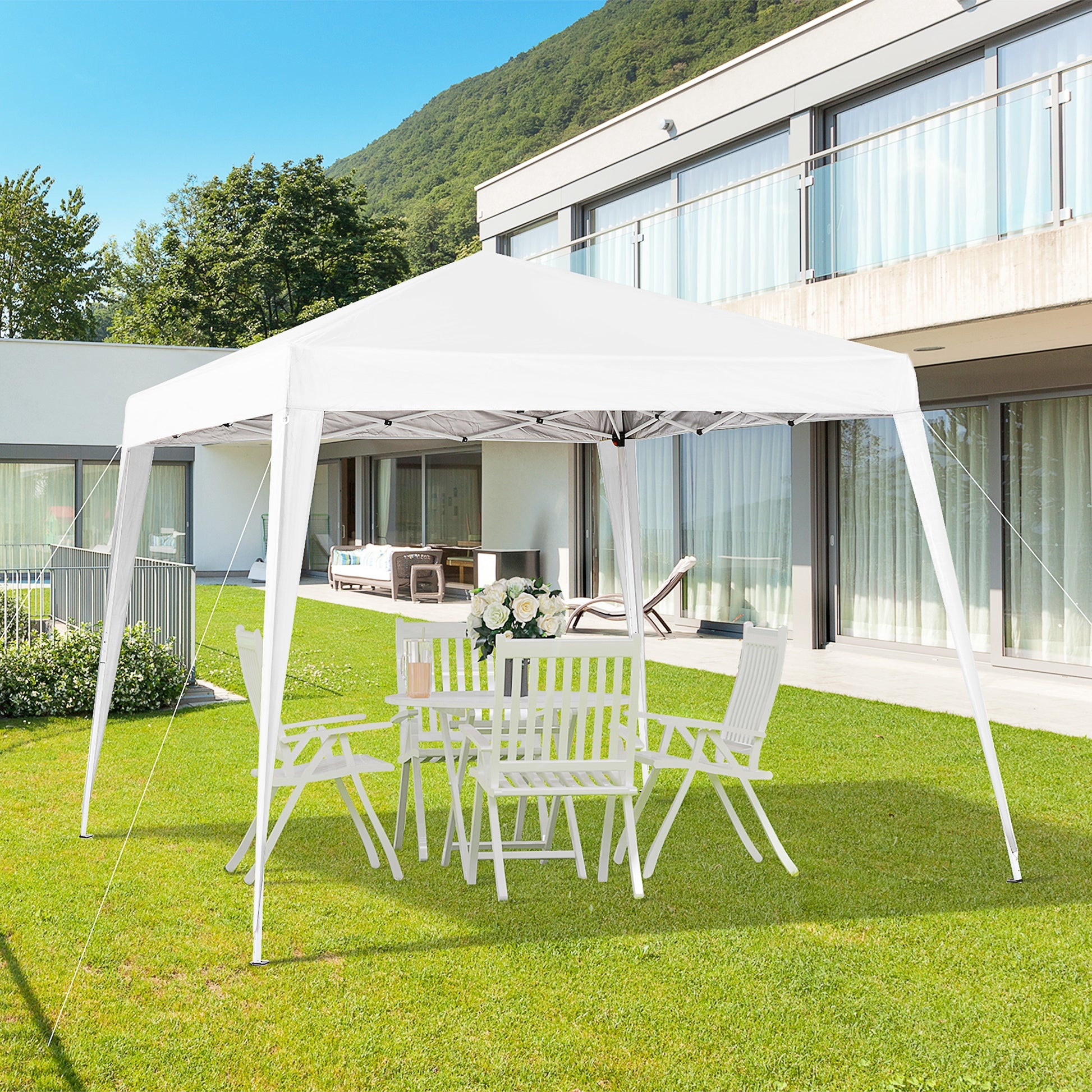 Outsunny Carpa Plegable 2,4x2,4m Cenador de Jardín Impermeable Diseño Pop Up de Acero y Cubierta de Tela Oxford Gazebo para Exterior Blanco
