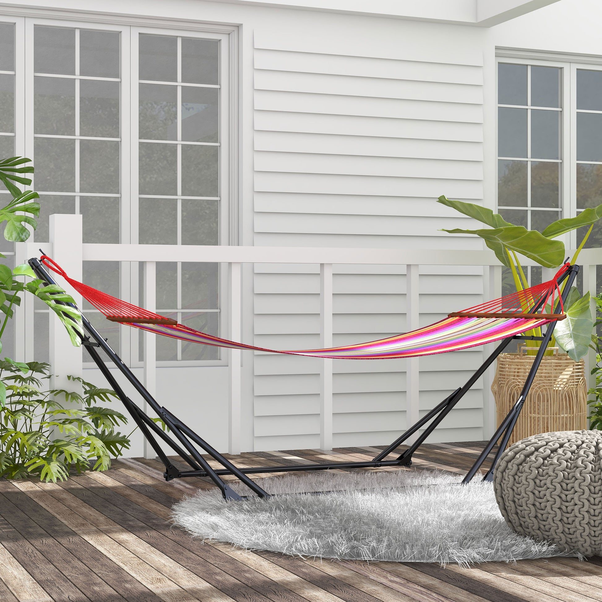 Outsunny Soporte para Hamaca Plegable Portátil, 2 en 1, Soporte para Silla Colgante con Estructura de Metal y Bolsa de Transporte, Carga 120 kg, para Hamaca 2,5 m y Silla 1,5 m de Largo, Negro