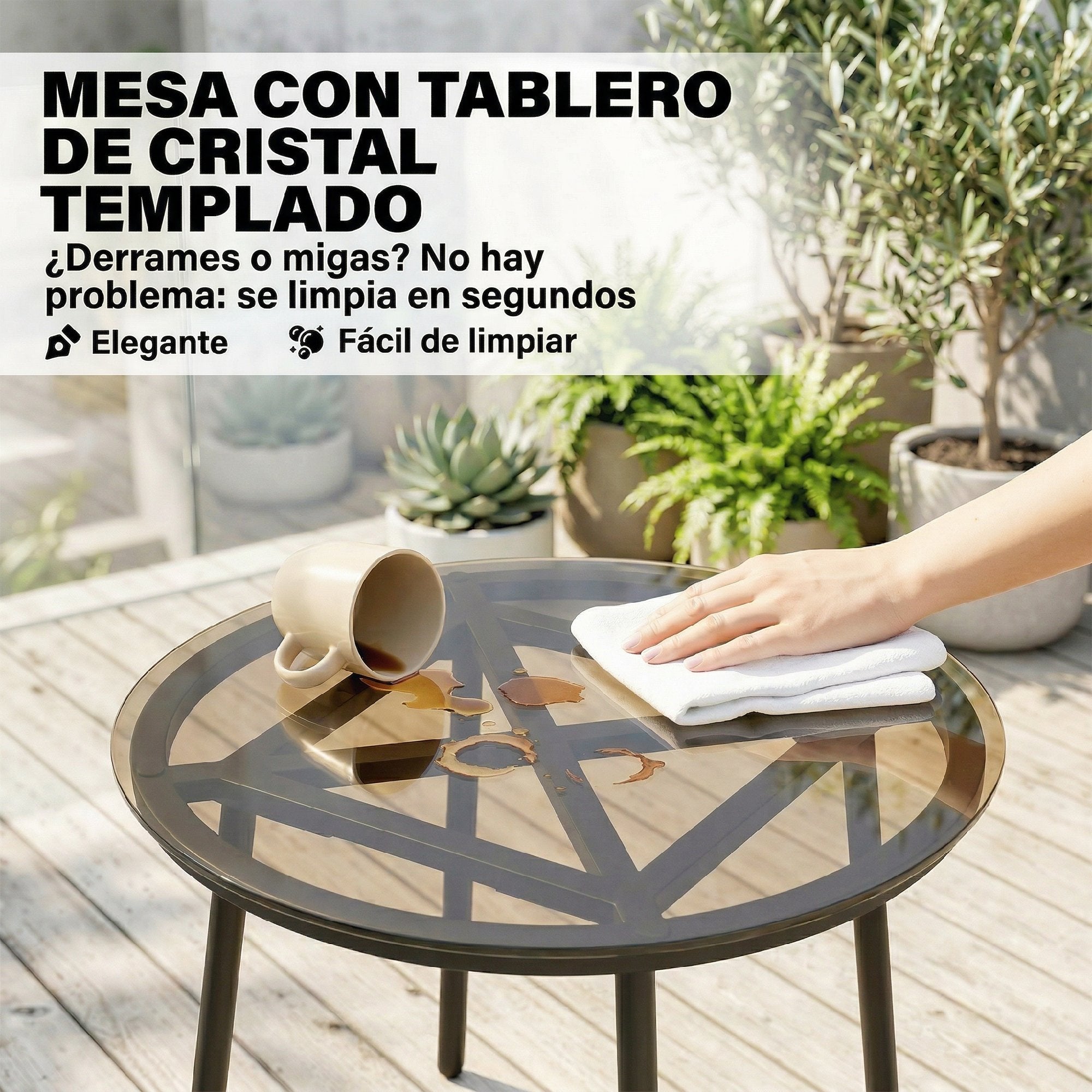 Outsunny Conjunto de Jardín Exterior de 3 Piezas, Muebles Jardín Exterior de Ratán PE, 2 Sillas con Cojines Suaves y Mesa de Vidrio Templado, Resistente a la Intemperie, para Balcón, Patio, Caqui