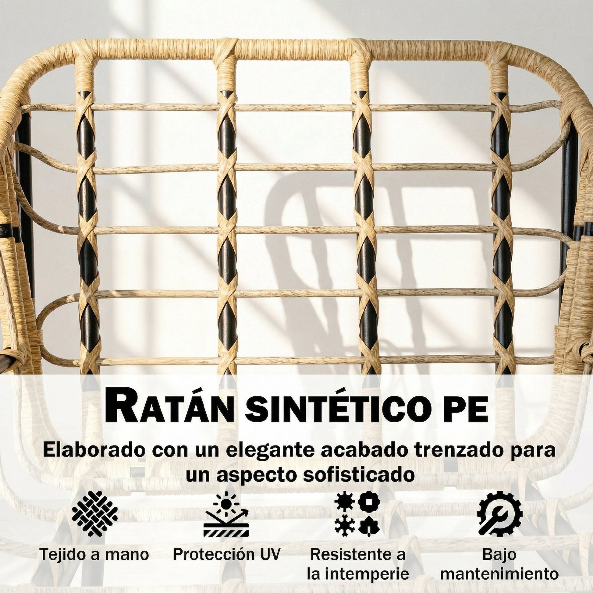 Outsunny Conjunto de Jardín Exterior de 3 Piezas, Muebles Jardín Exterior de Ratán PE, 2 Sillas con Cojines Suaves y Mesa de Vidrio Templado, Resistente a la Intemperie, para Balcón, Patio, Caqui