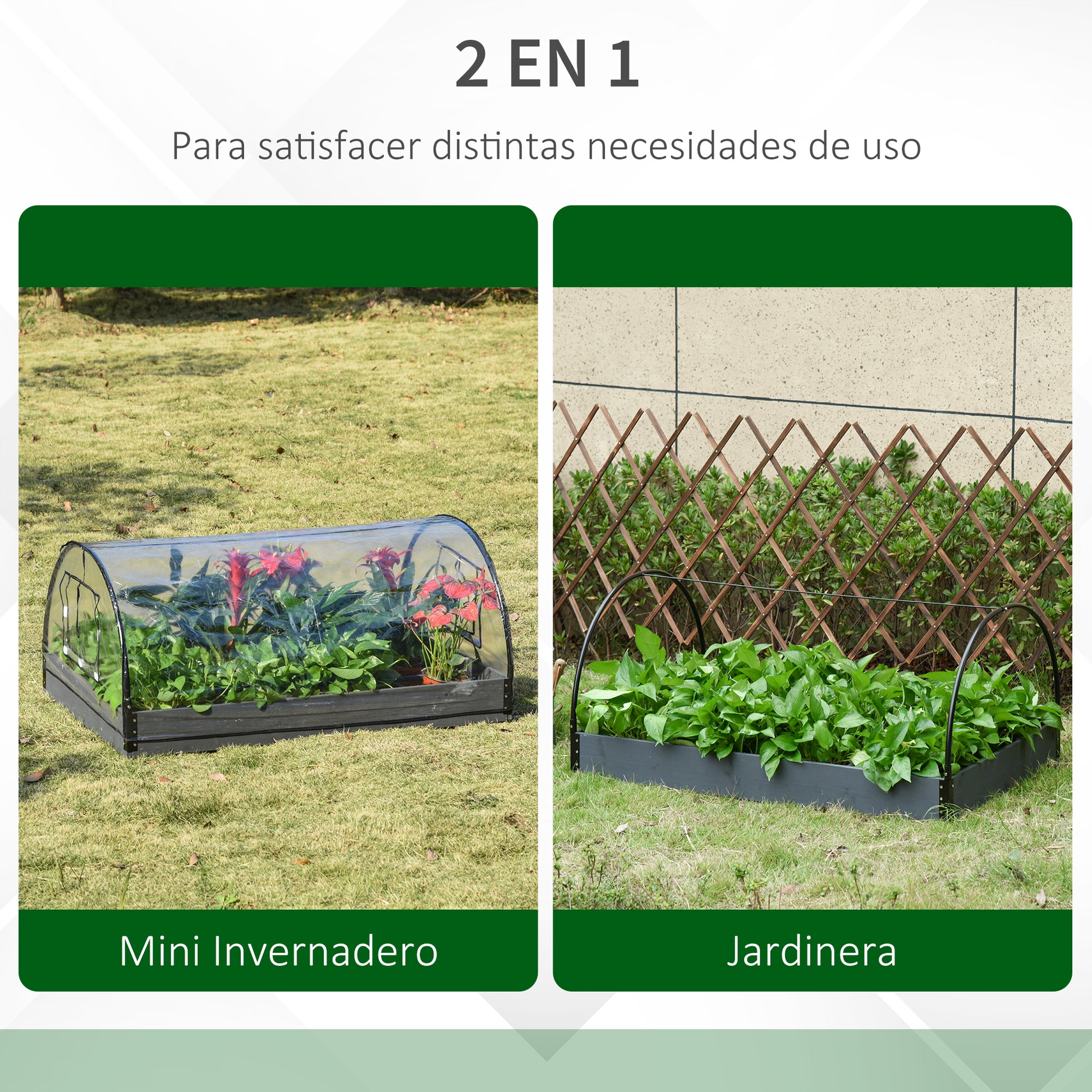Outsunny Mini Invernadero Túnel de Jardín 2 en 1 Huerto Urbano con Cubierta de PVC y Ventanas Enrollables para Cultivo Flores Plantas Verduras 120x79x53 cm Transparente