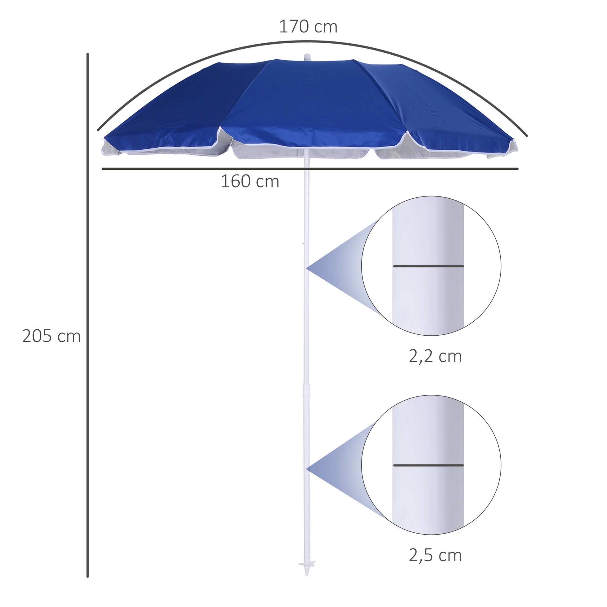 Outsunny Sombrilla de Playa Grande Ø160 cm Sombrilla de Terraza Exterior con Ángulo Ajustable Protección UV Impermeable y Bolsa de Transporte Azul