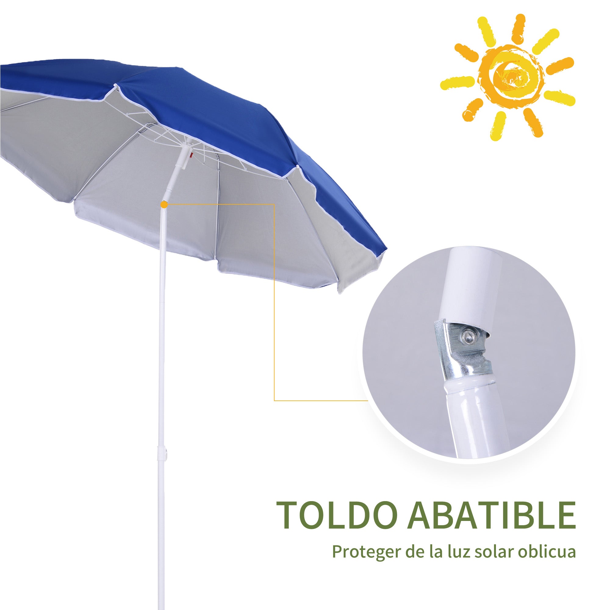 Outsunny Sombrilla de Playa Grande Ø160 cm Sombrilla de Terraza Exterior con Ángulo Ajustable Protección UV Impermeable y Bolsa de Transporte Azul