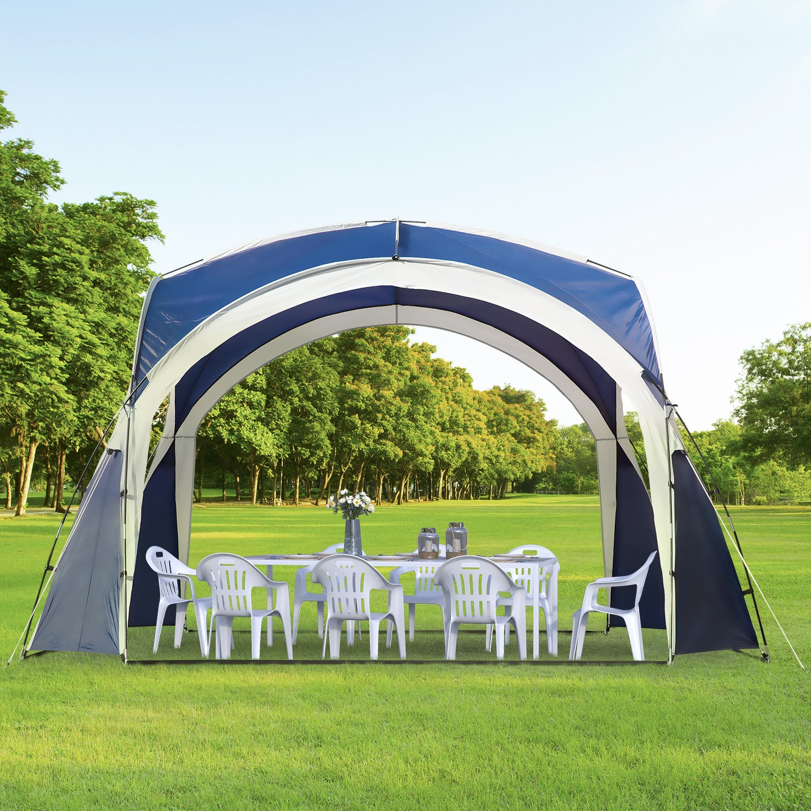 Outsunny Toldo de Refugio 3,5x3,5 m Toldo Camping Plegable con Gancho Bolsa de Transporte Impermeable y Protección UV para Terraza Playa Picnics Azul