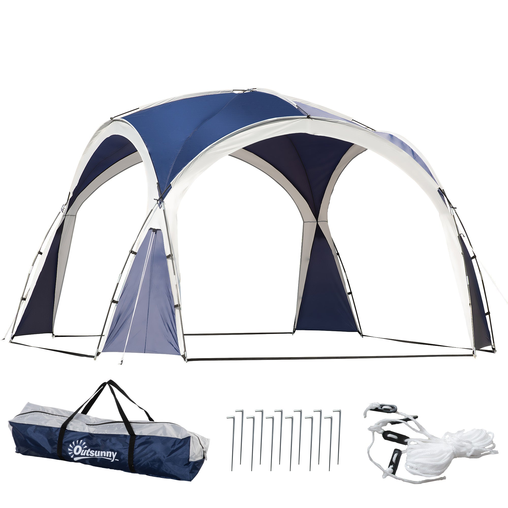 Outsunny Toldo de Refugio 3,5x3,5 m Toldo Camping Plegable con Gancho Bolsa de Transporte Impermeable y Protección UV para Terraza Playa Picnics Azul