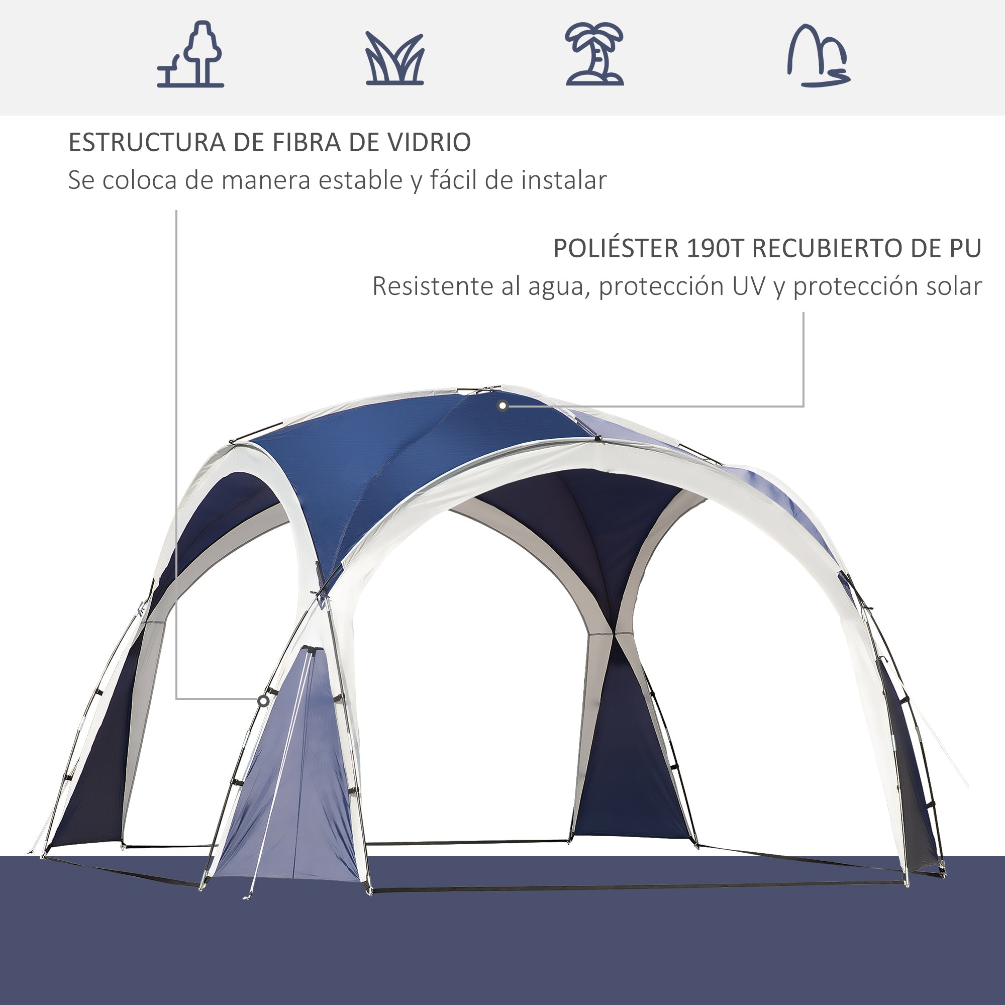 Outsunny Toldo de Refugio 3,5x3,5 m Toldo Camping Plegable con Gancho Bolsa de Transporte Impermeable y Protección UV para Terraza Playa Picnics Azul